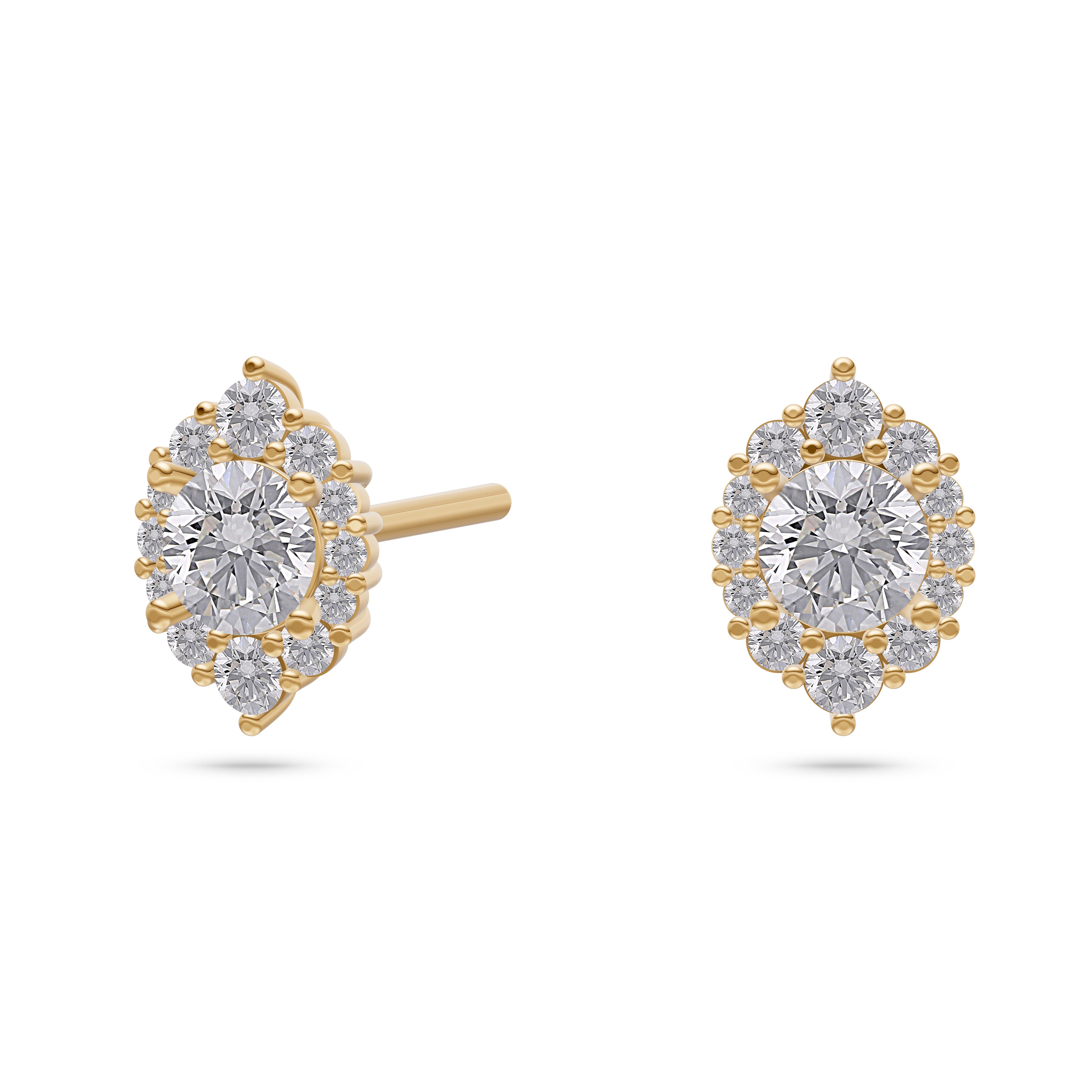 Diamond Halo Petal Stud Earrings in 14K Gold