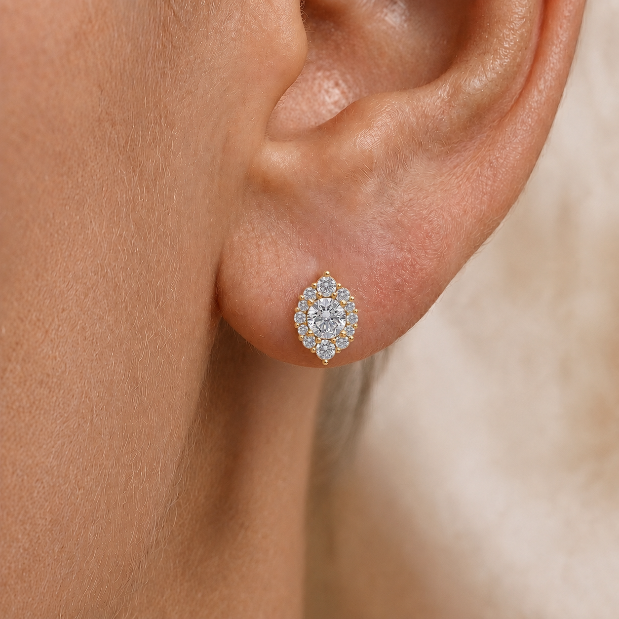 Petal Halo Diamond Stud Earrings in 14K Gold