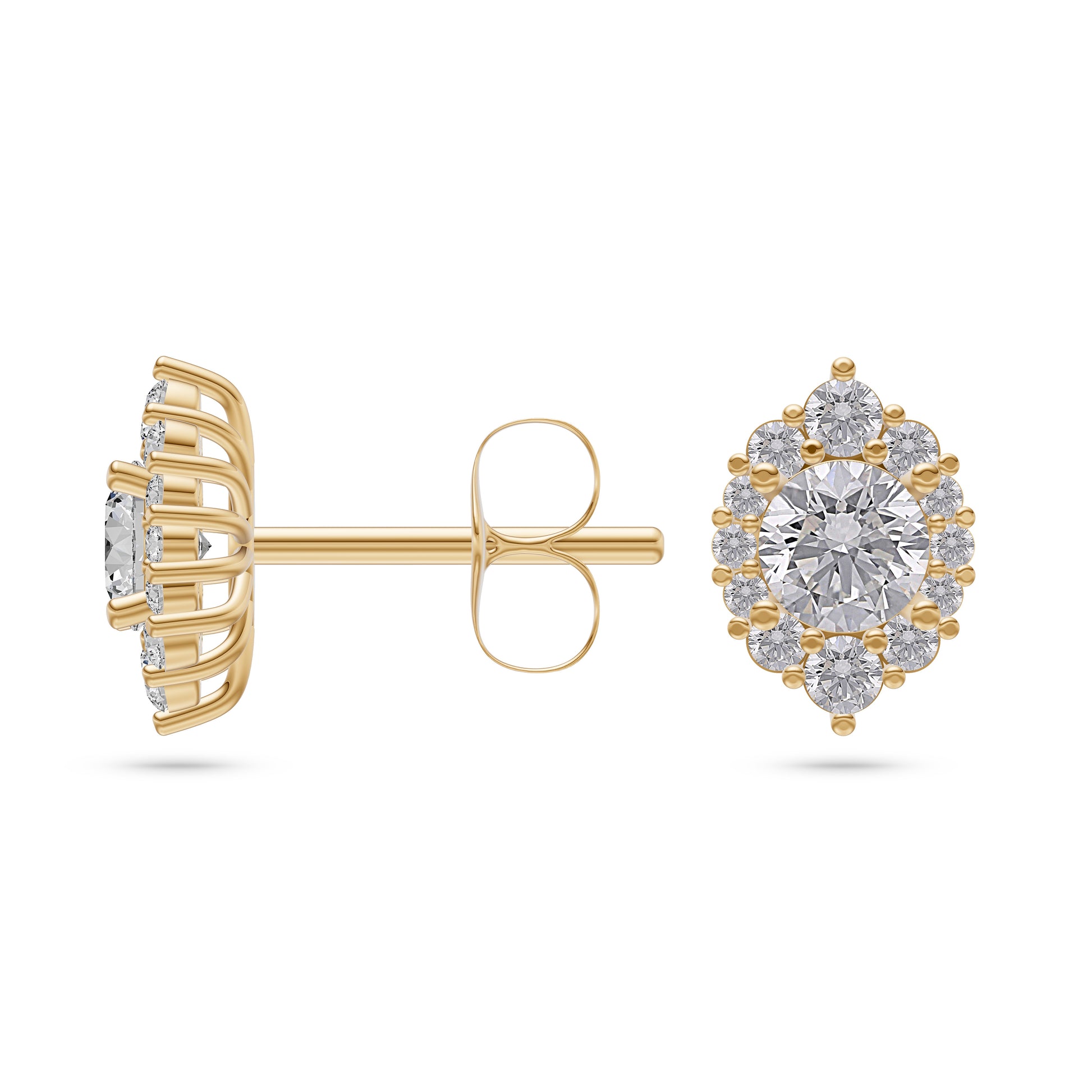 Petal Halo Diamond Stud Earrings in 14K Gold