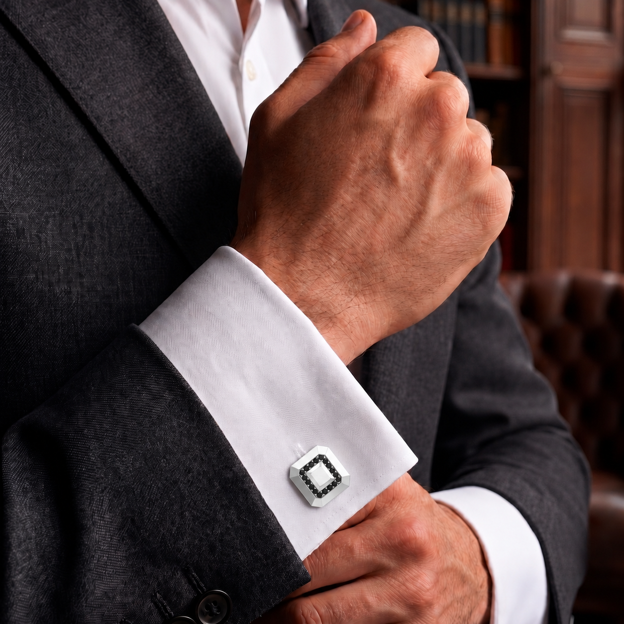 Black Diamond Mosaic Cufflinks In Sterling Silver