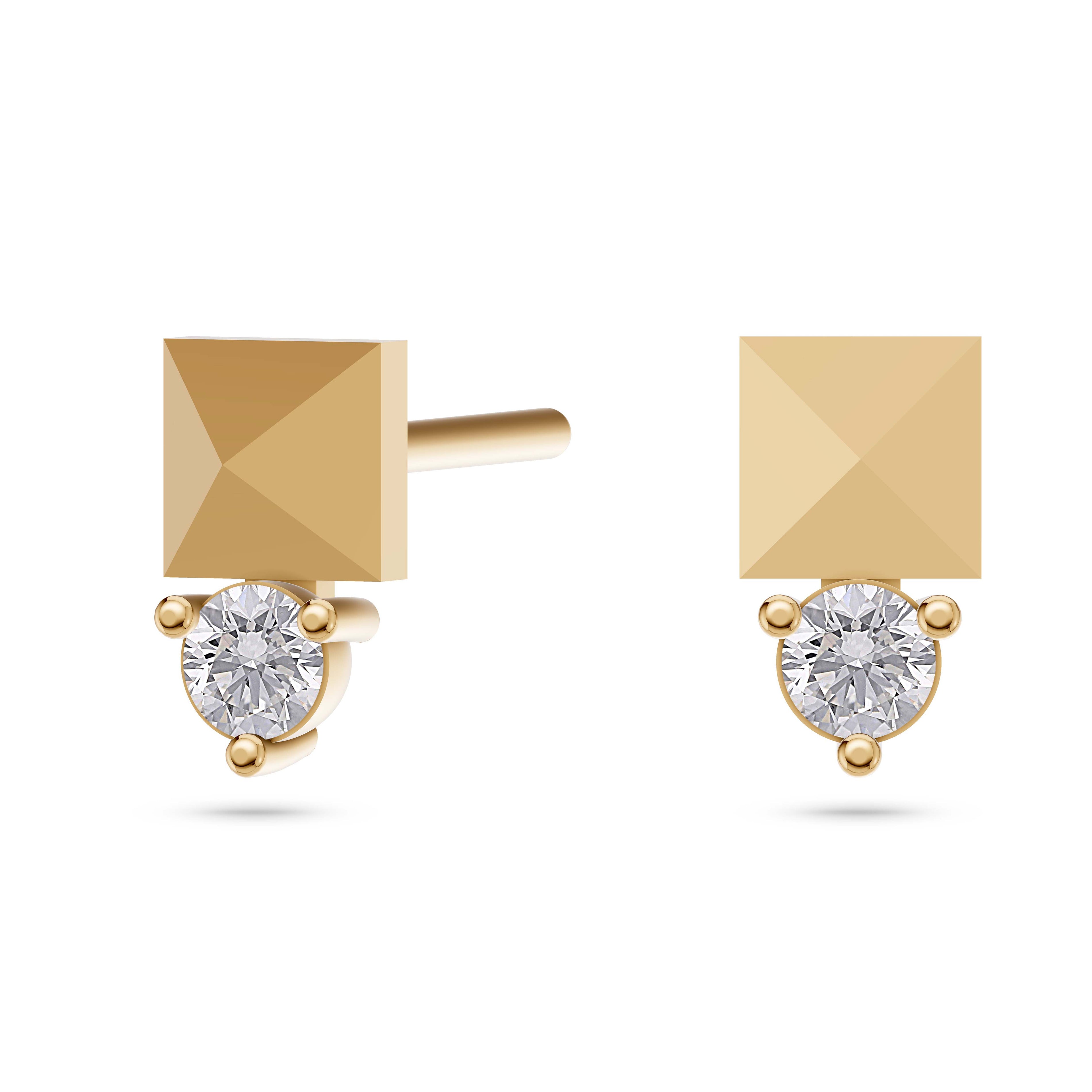 Pyramid Diamond Stud Earrings in 14K Gold