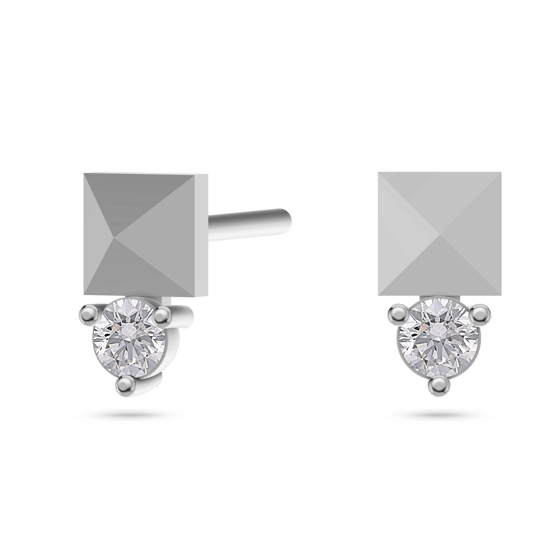 Diamond Box Stud Earrings in 14K Gold