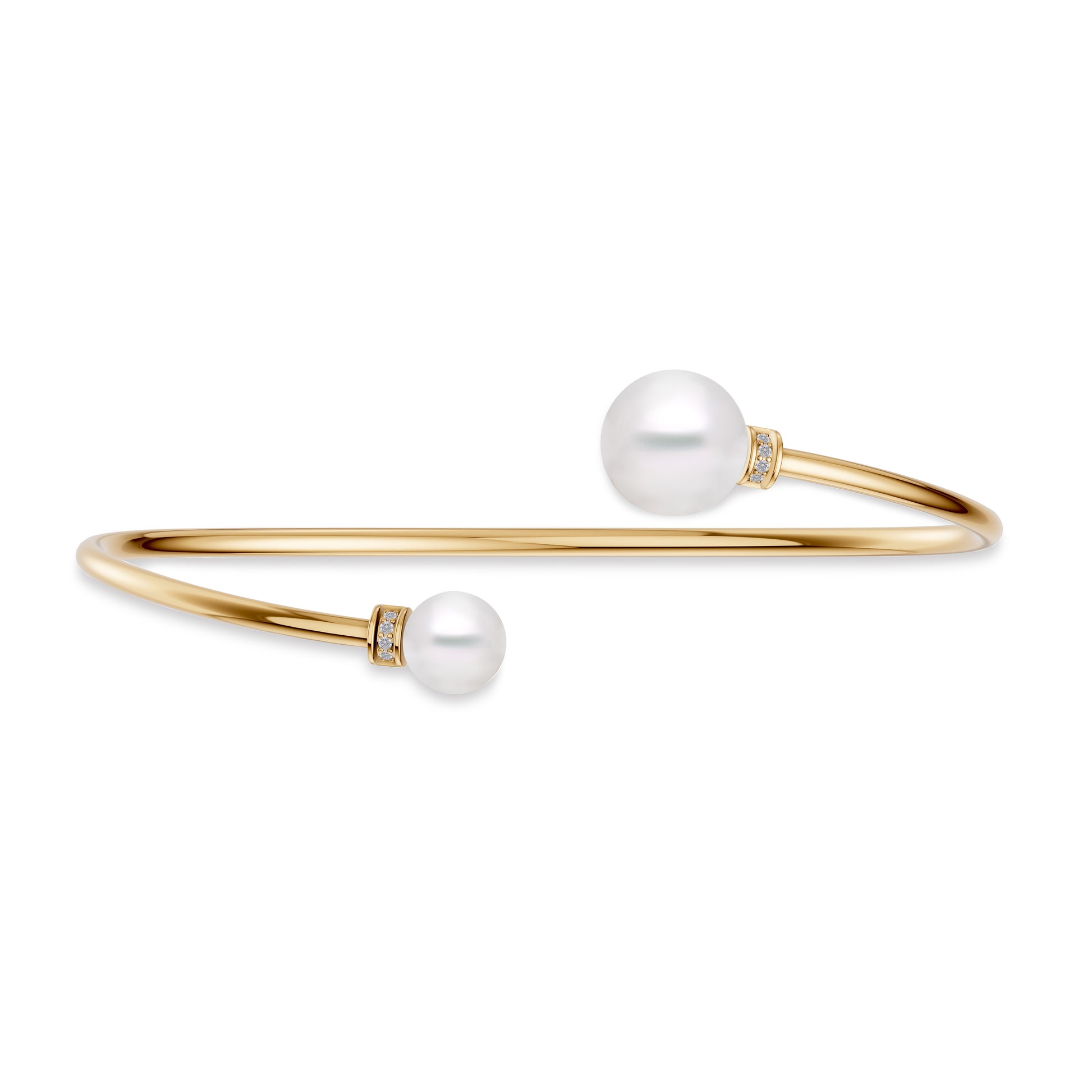 Freshwater Pearl Open Bangle Bracelet in 14K Gold