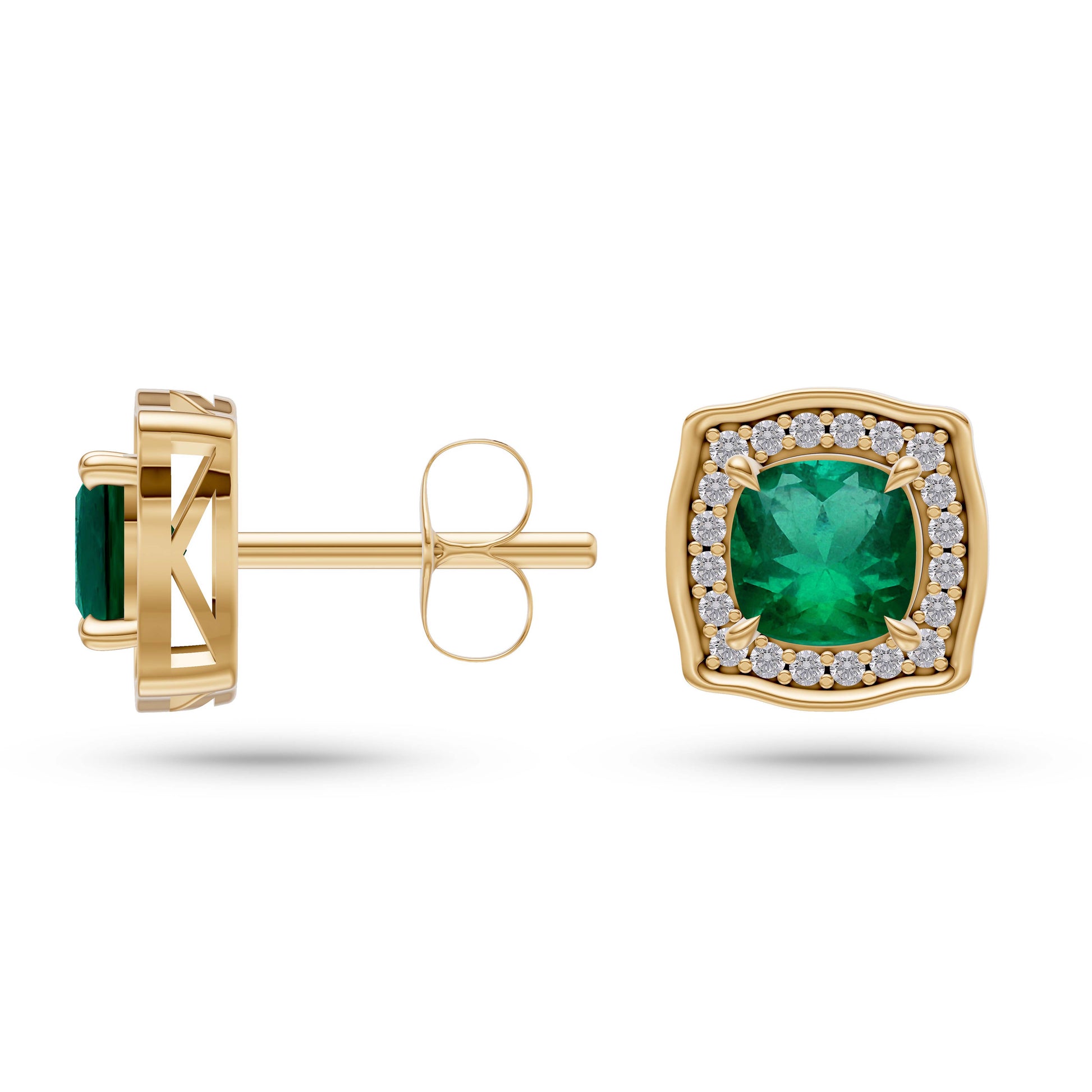 Regal Emerald Cushion Earrings in 14K Gold