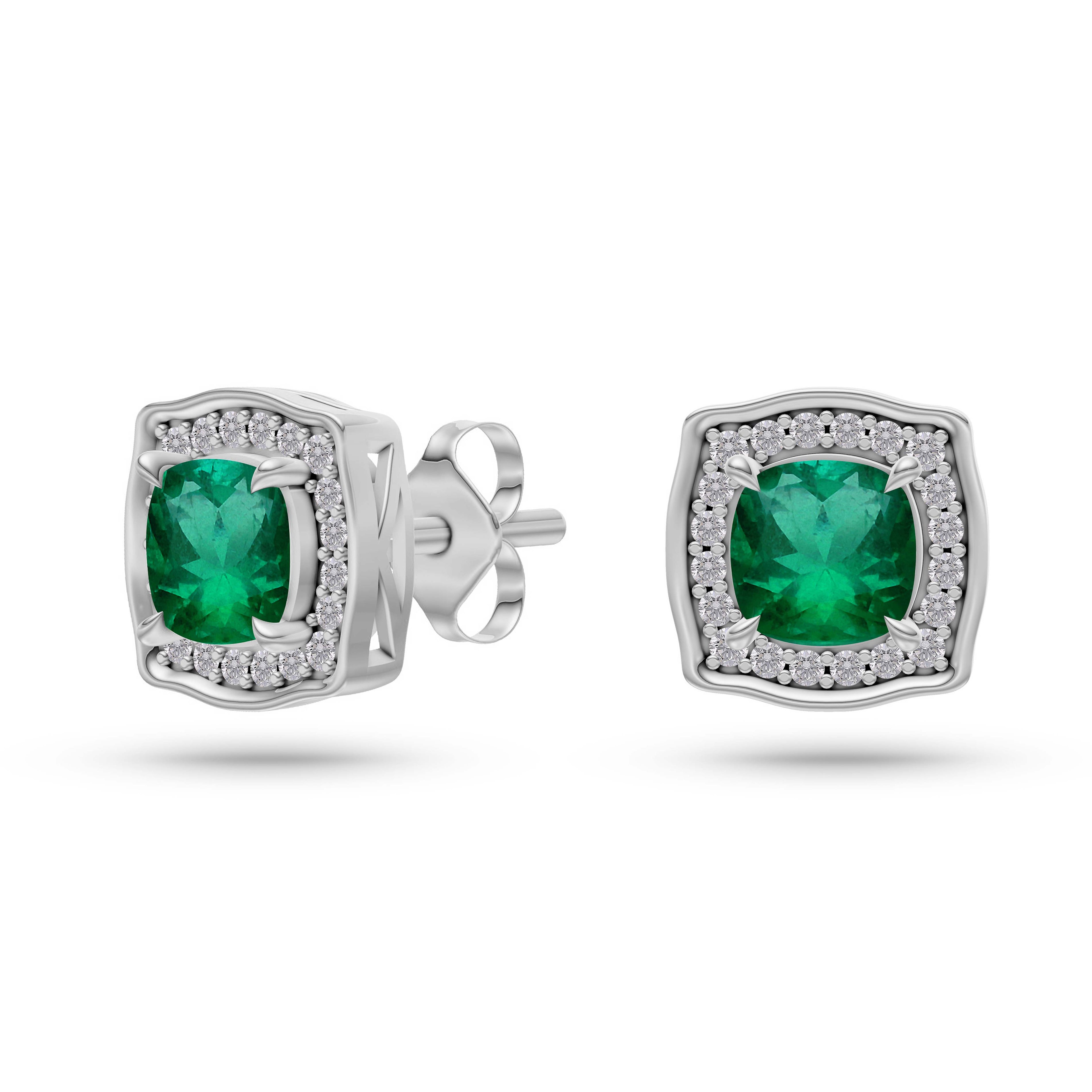 Regal Emerald Cushion Earrings in 14K Gold