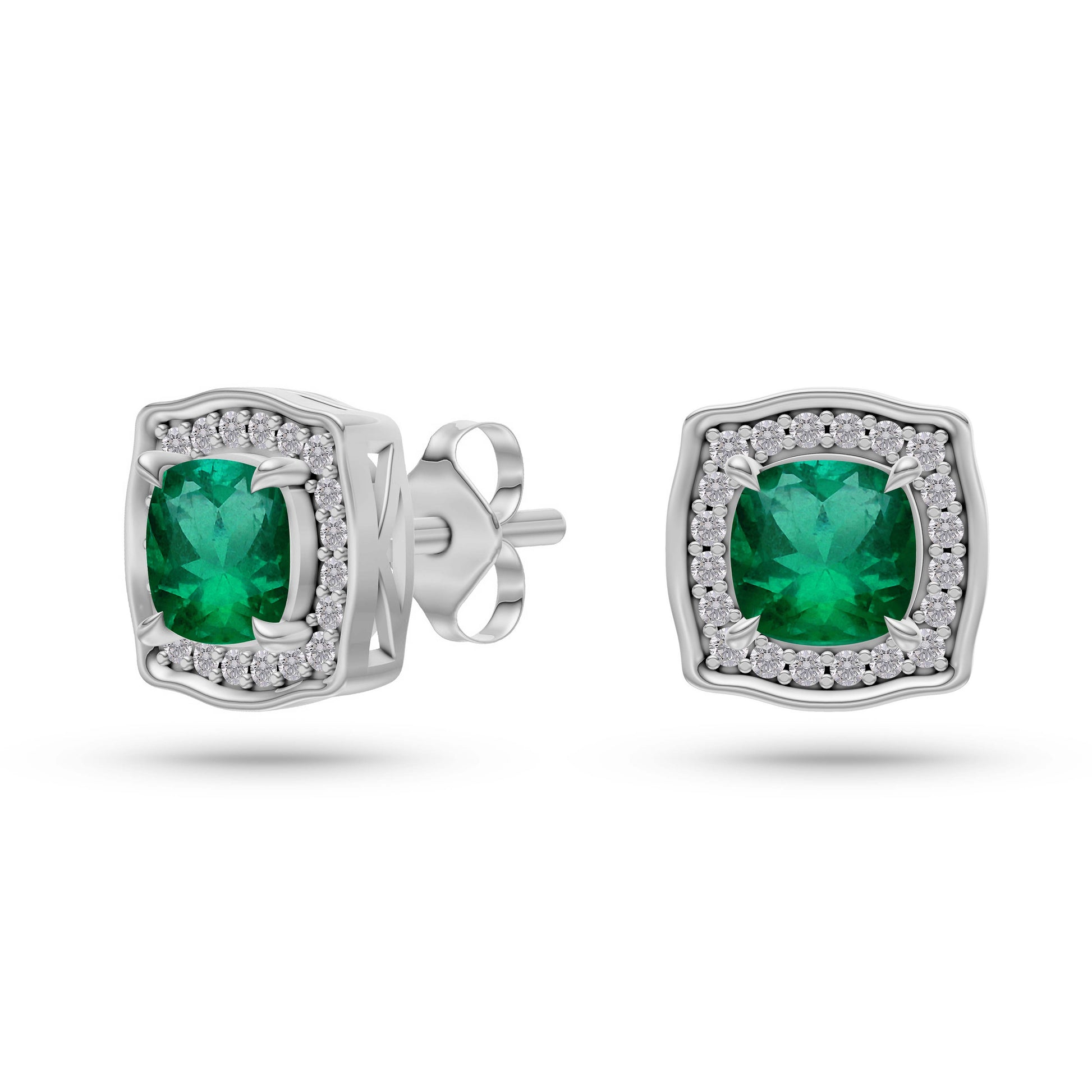 Regal Emerald Cushion Earrings in 14K Gold