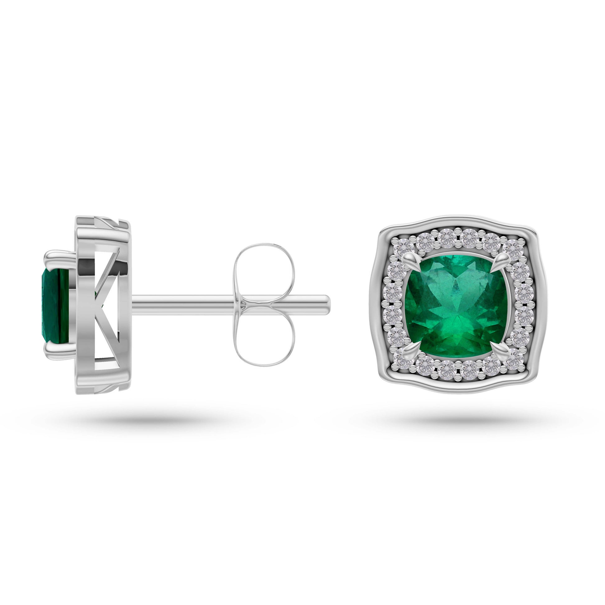 Regal Emerald Cushion Earrings in 14K Gold