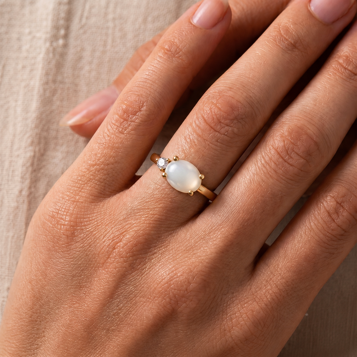 Opal and Diamond Ring in 14K Gold
