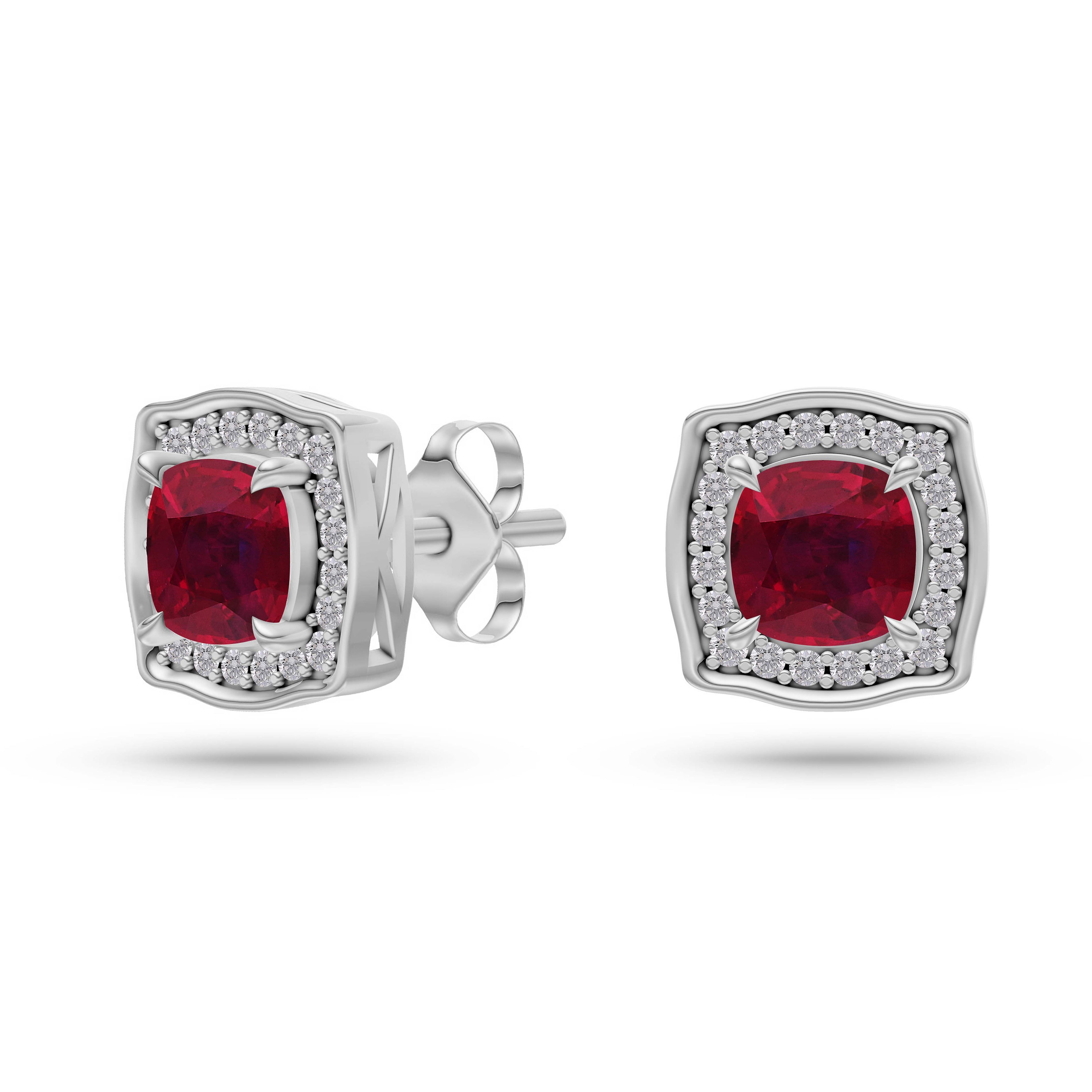 Regal Ruby Cushion Earrings in 14K Gold