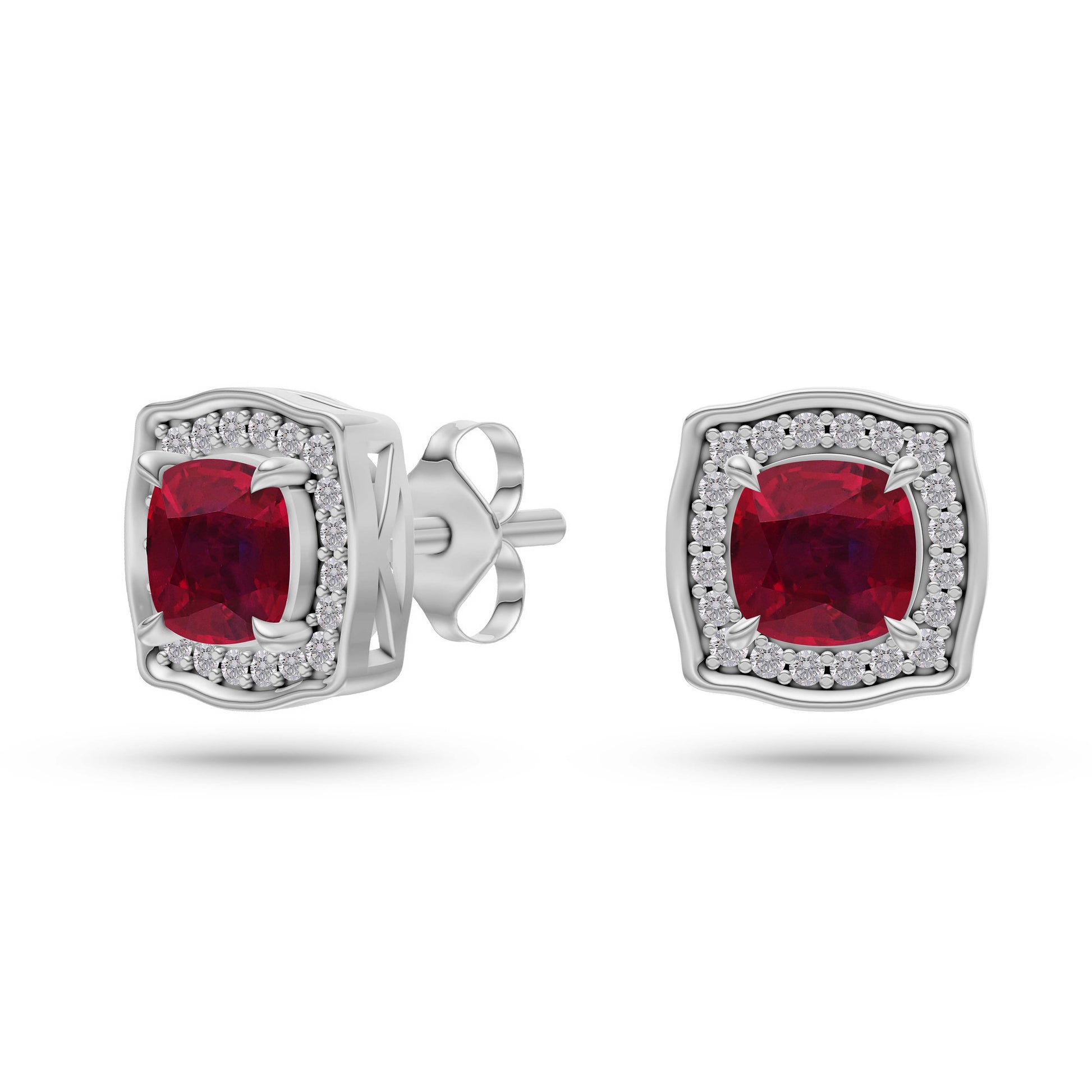 Regal Ruby Cushion Earrings in 14K Gold