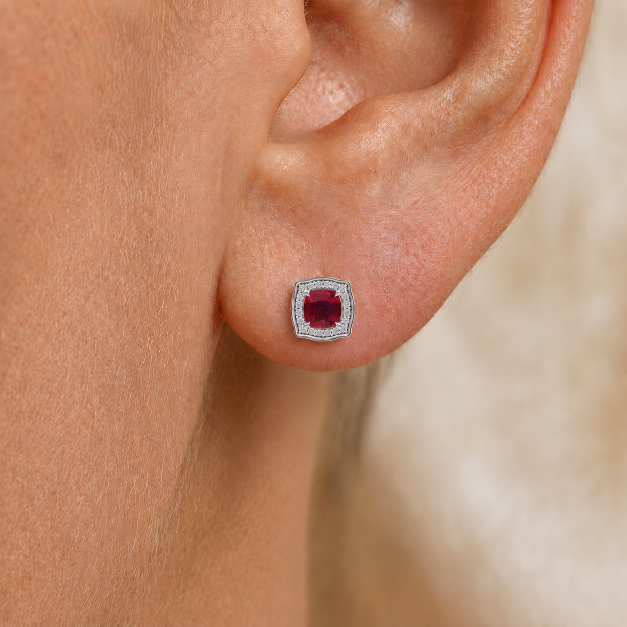 Regal Ruby Cushion Earrings in 14K Gold