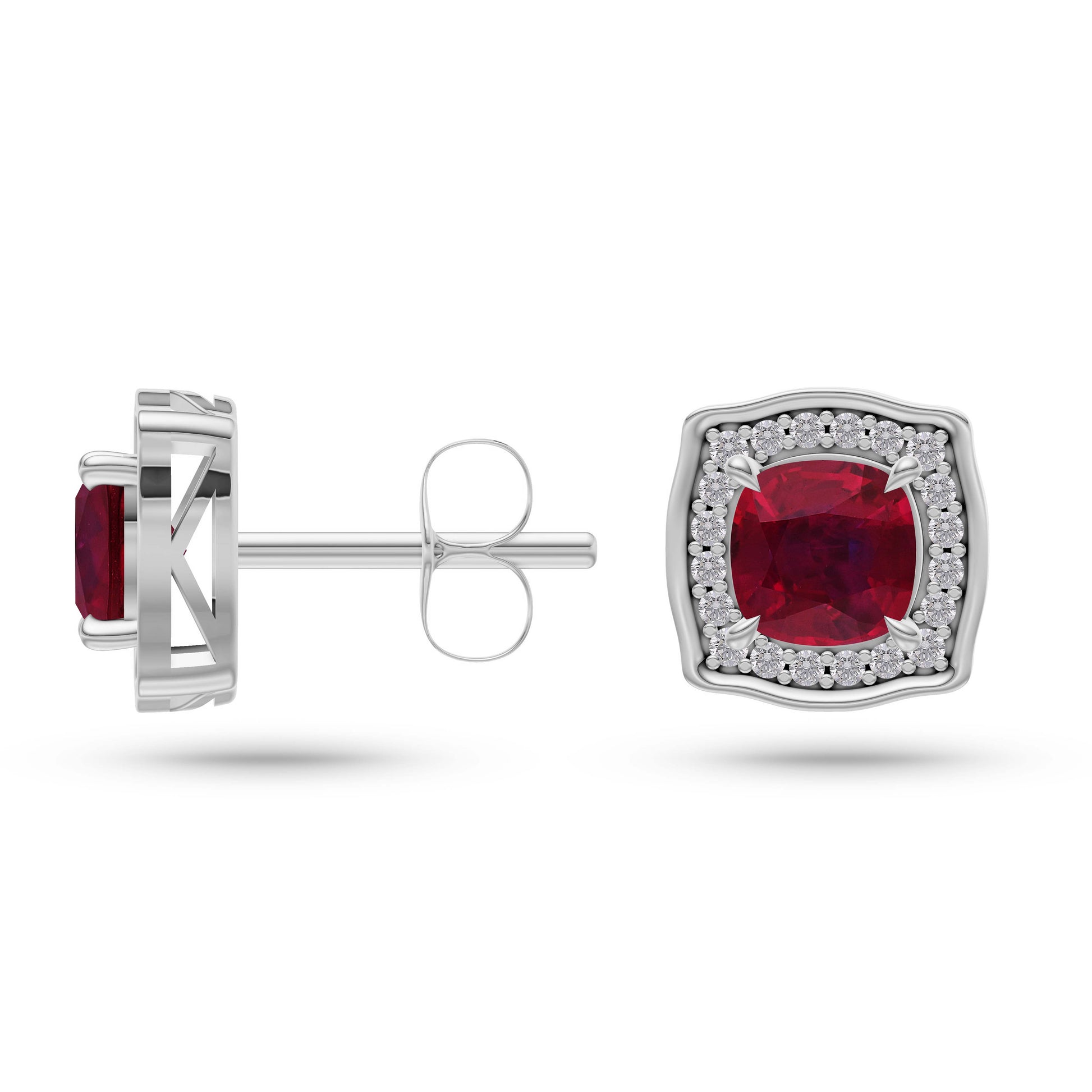 Regal Ruby Cushion Earrings in 14K Gold