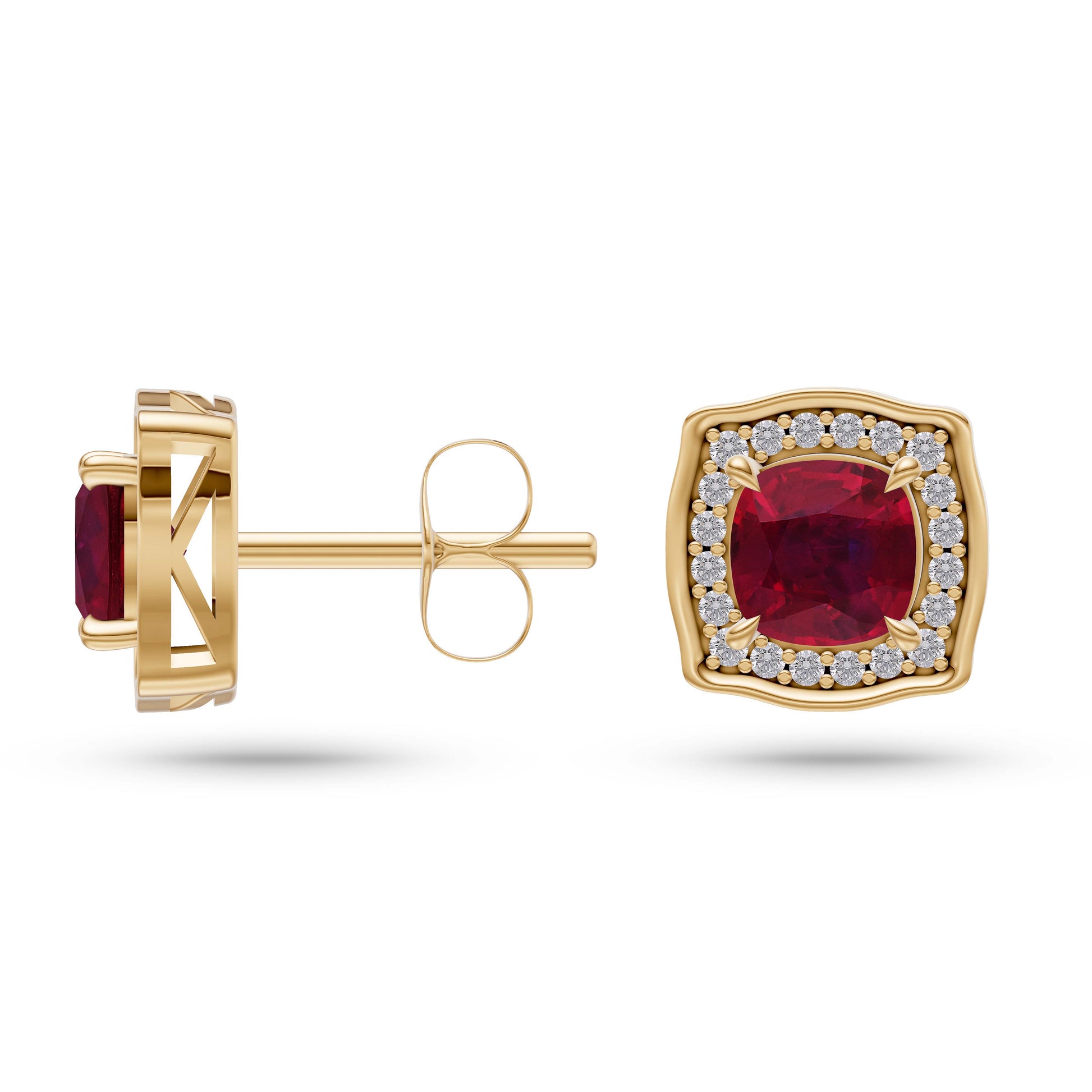Regal Ruby Cushion Earrings in 14K Gold