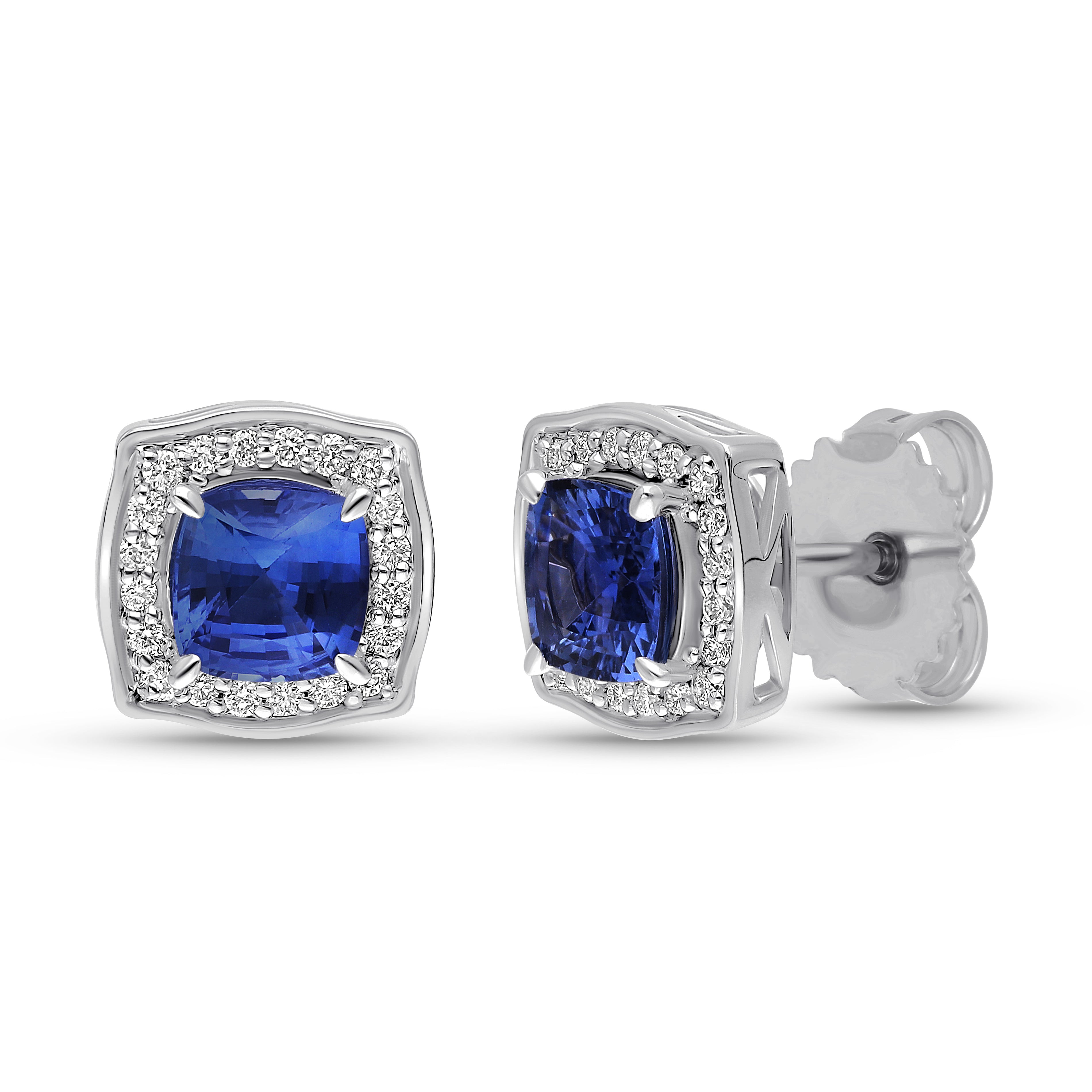 Regal Sapphire Cushion Earrings in 14K Gold