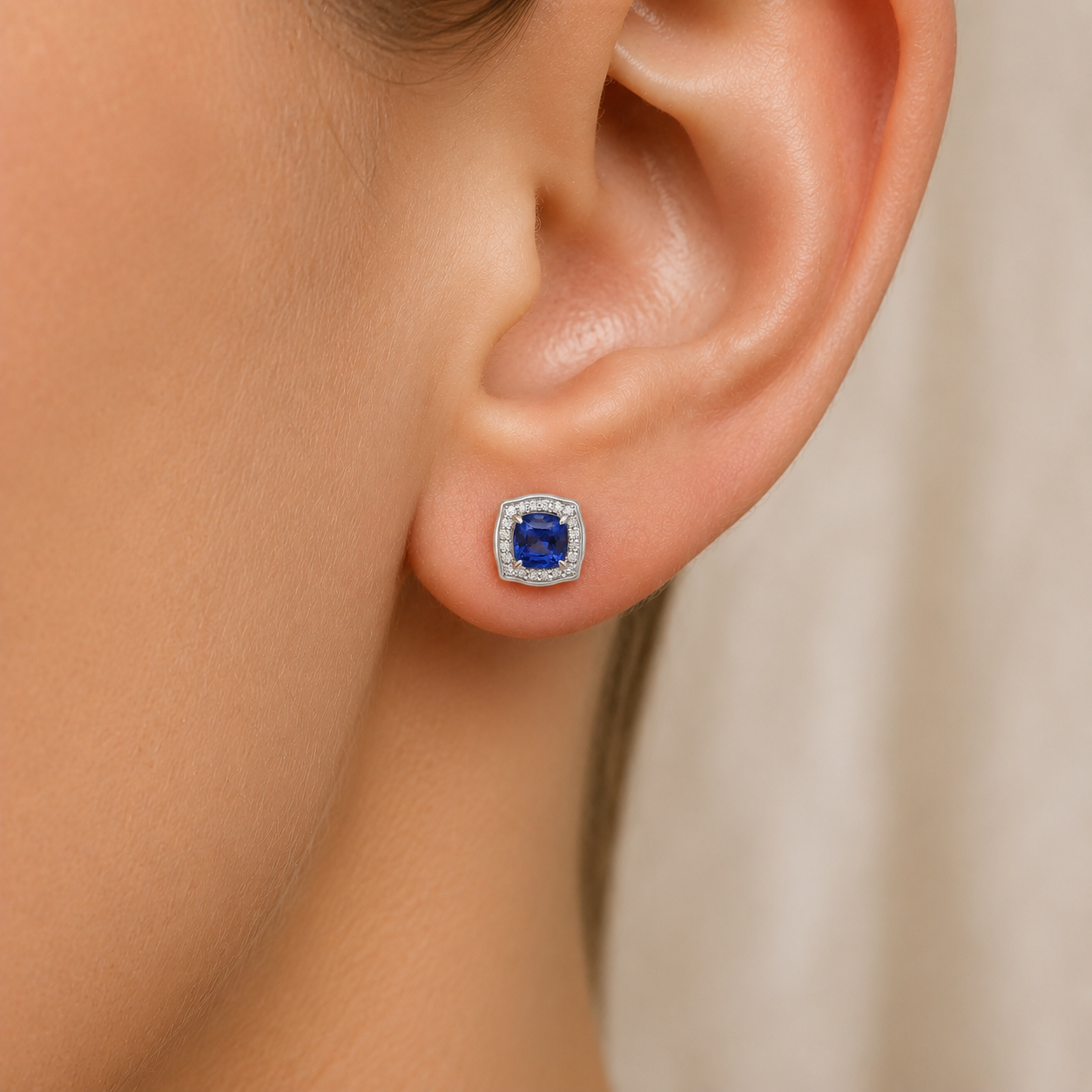 Regal Sapphire Cushion Earrings in 14K Gold