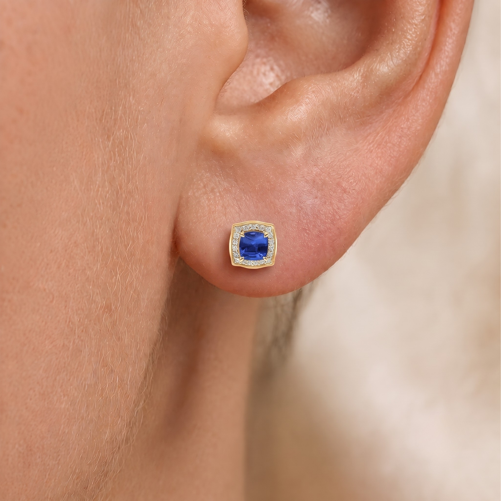 Regal Sapphire Cushion Earrings in 14K Gold