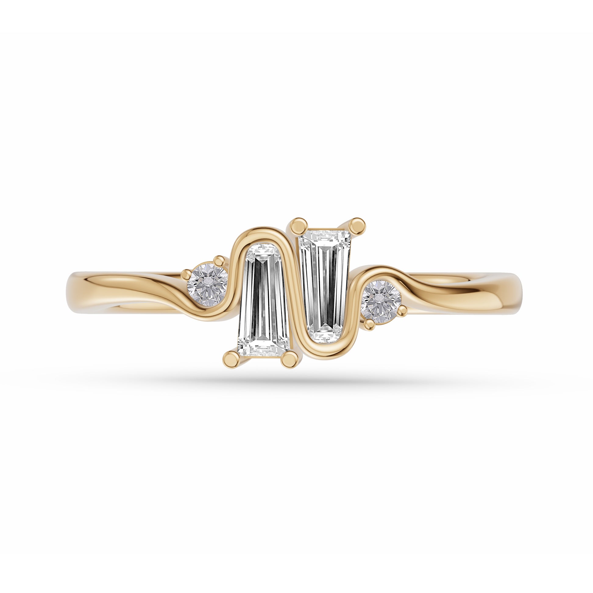 Ribbon Style Baguette Diamond Ring In 14K Gold