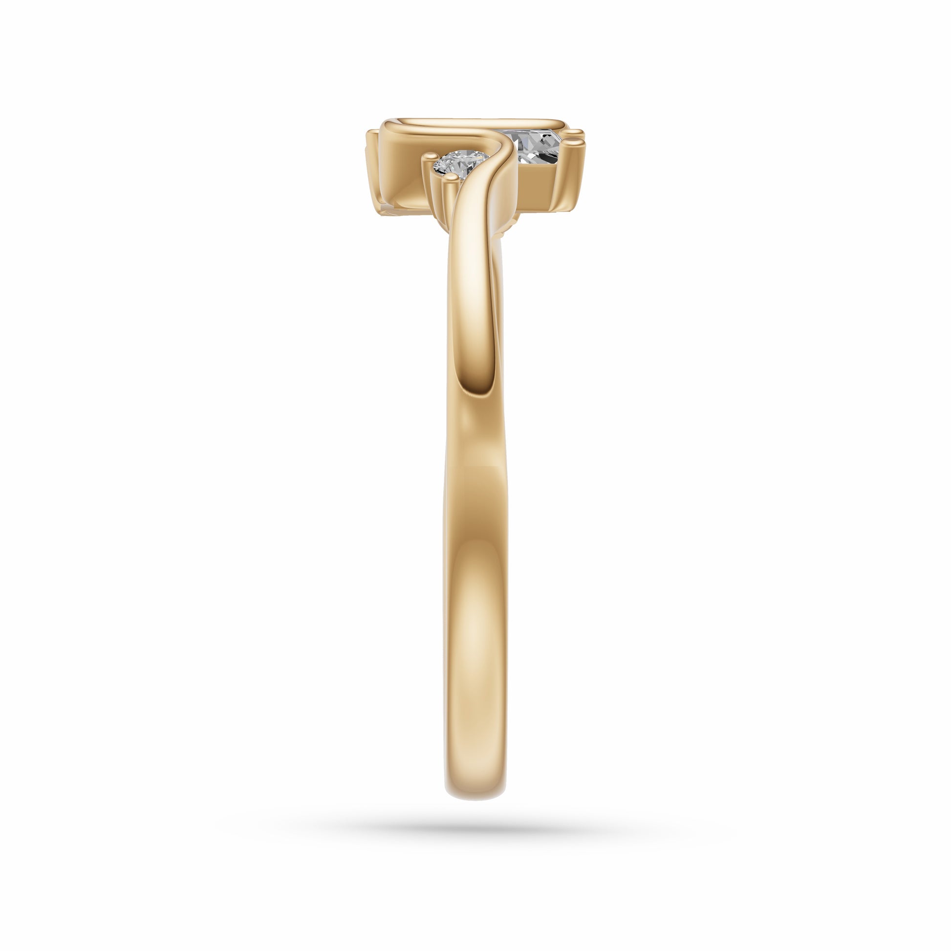 Ribbon Style Baguette Diamond Ring In 14K Gold