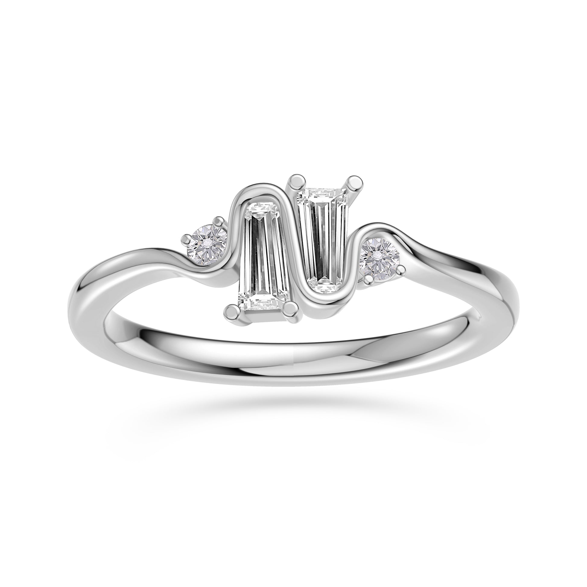 Ribbon Style Baguette Diamond Ring In 14K Gold