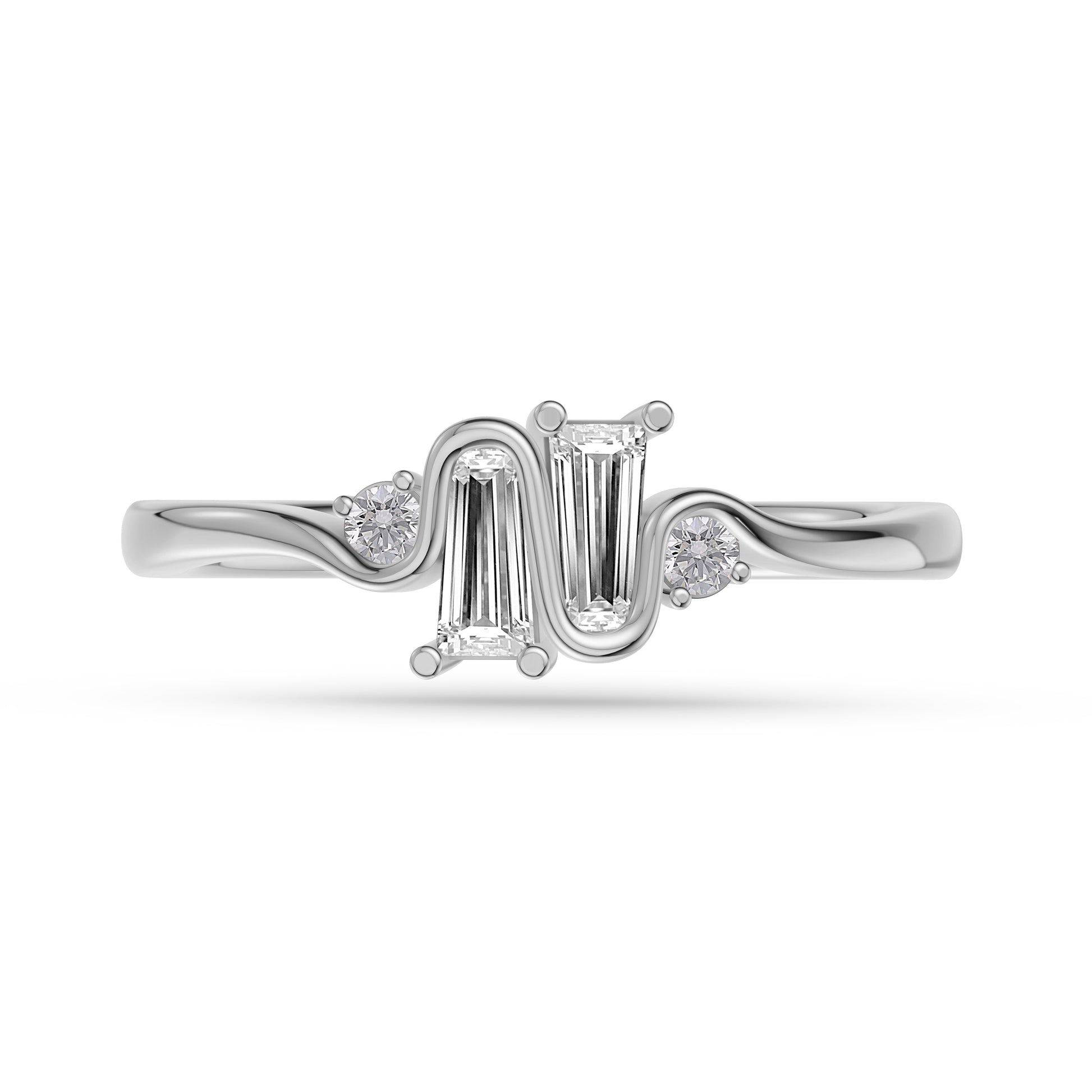Ribbon Style Baguette Diamond Ring In 14K Gold