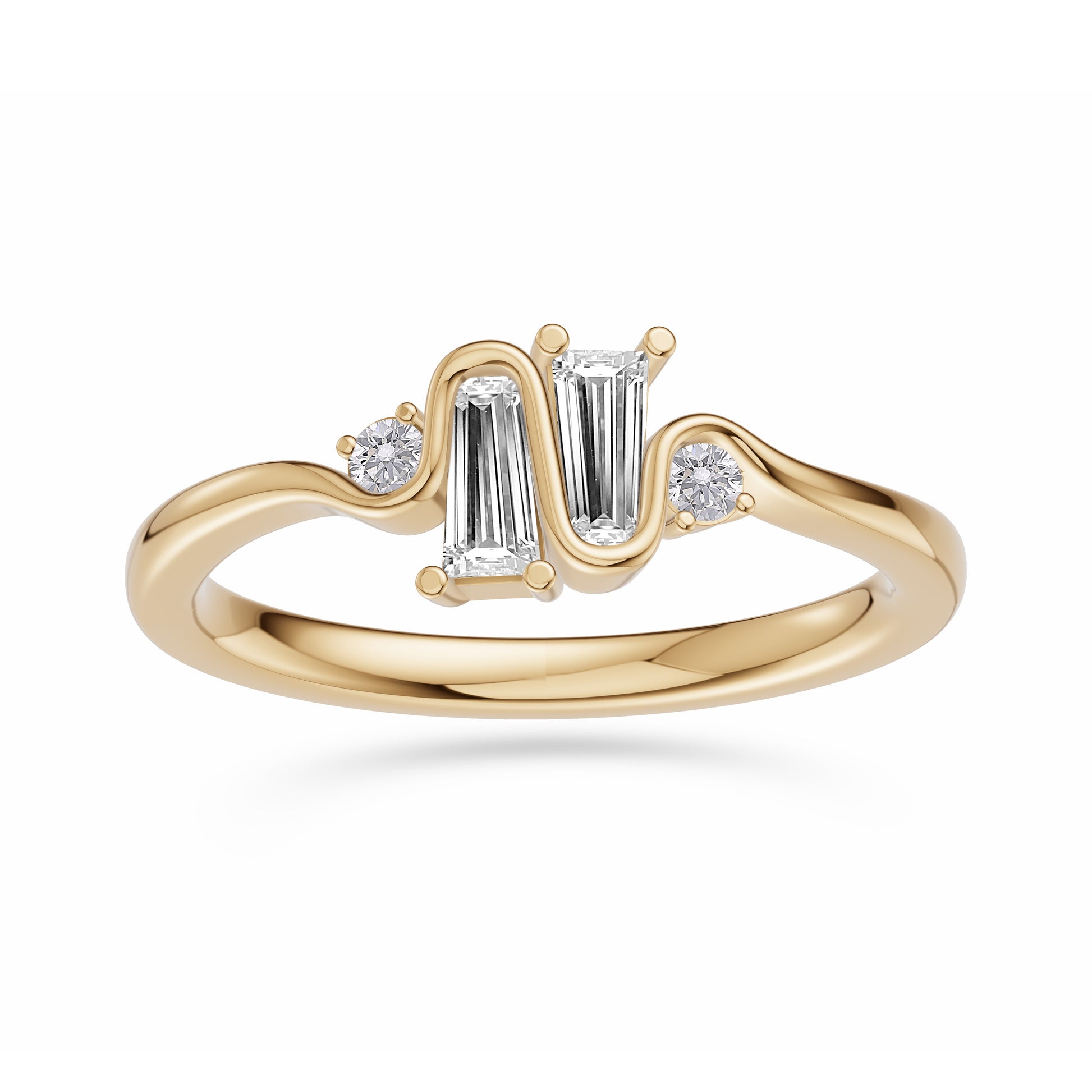 Ribbon Style Baguette Diamond Ring In 14K Gold