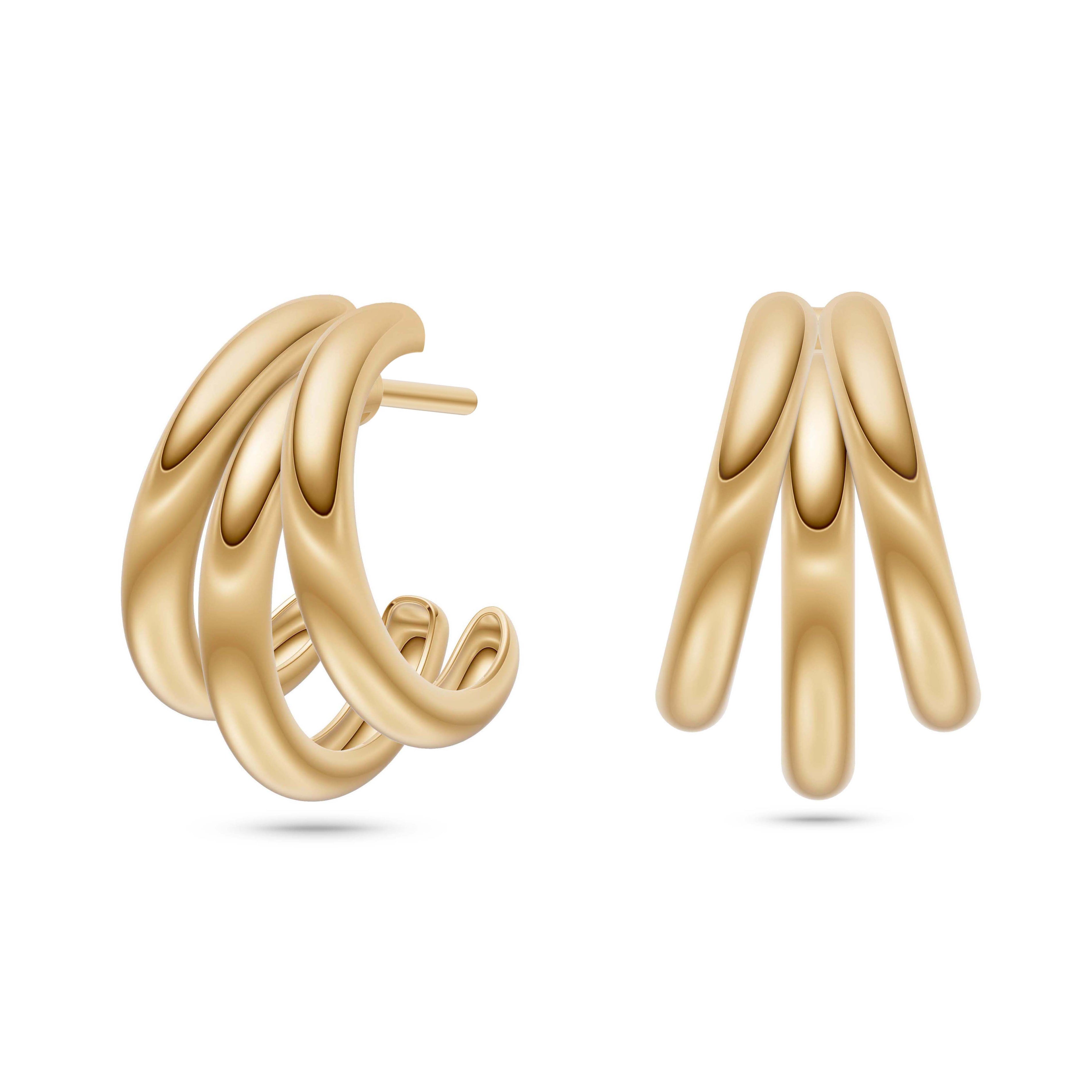Ridged Arc Cluster Earrings in 14K Gold