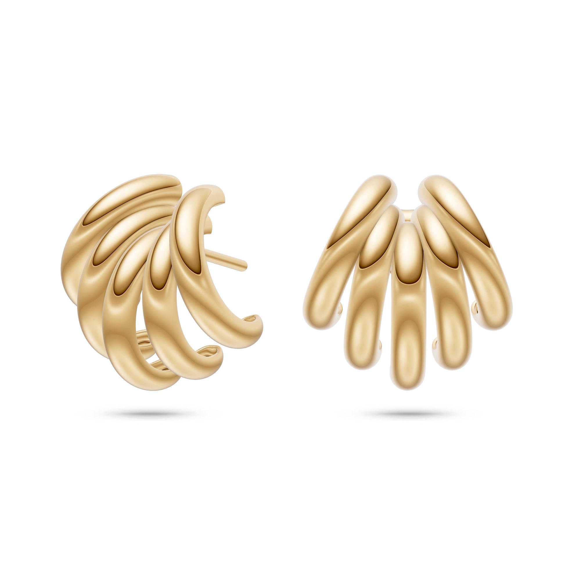 Ridged Arc Cluster Hoop Earrings in 14K Gold