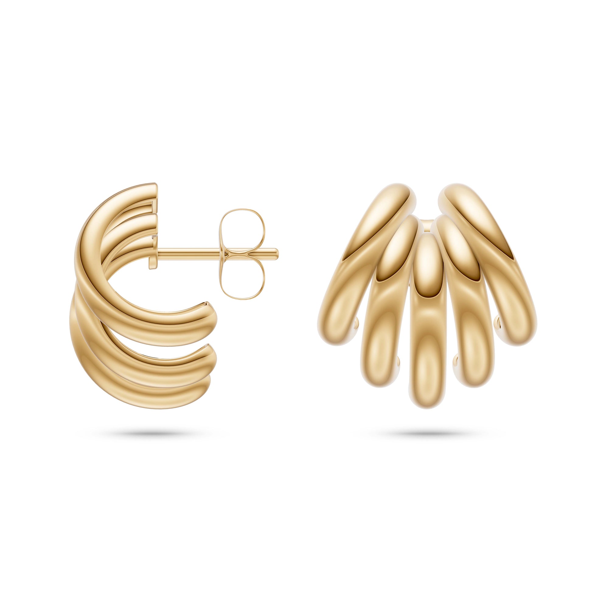 Ridged Arc Cluster Hoop Earrings in 14K Gold