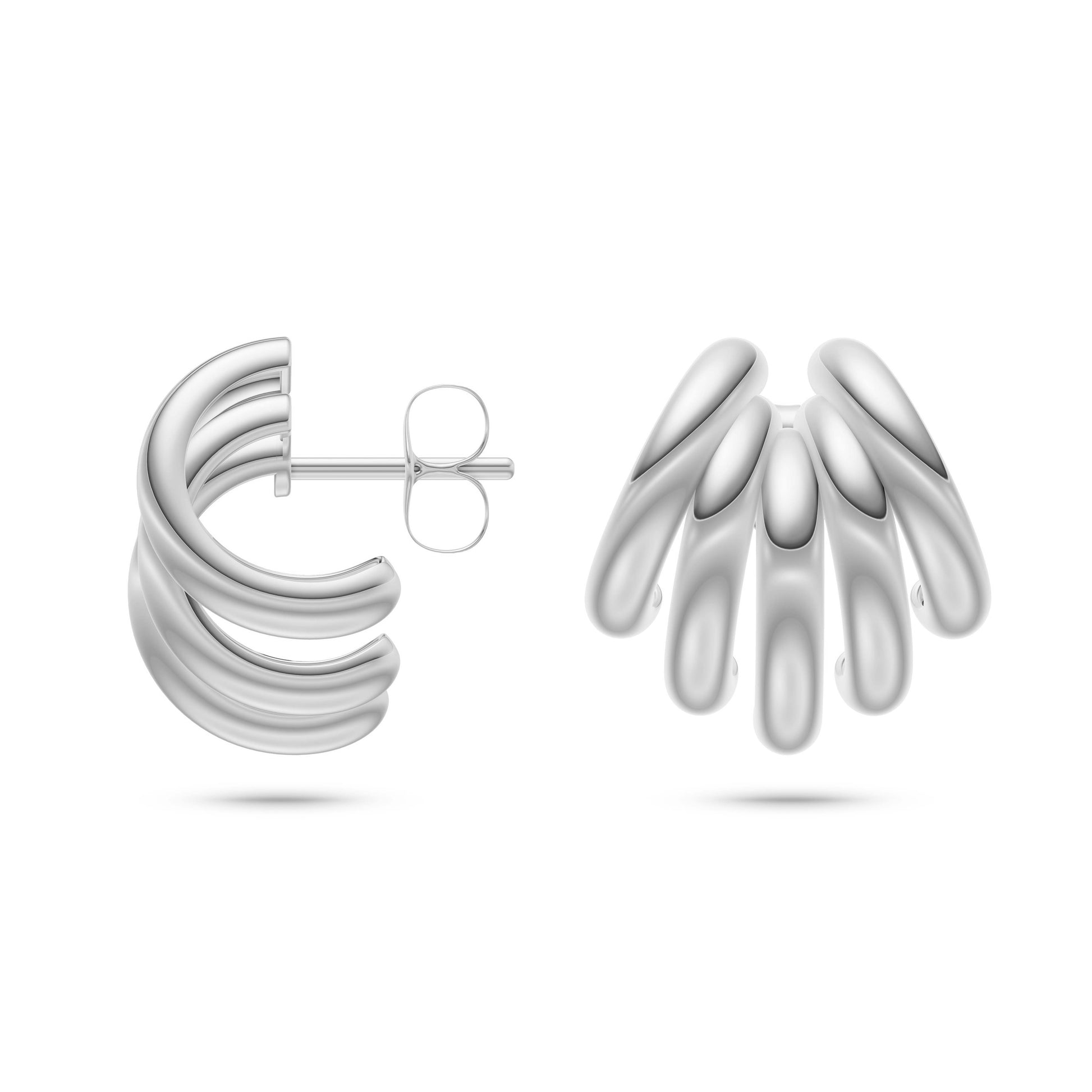 Ridged Arc Cluster Hoop Earrings in 14K Gold