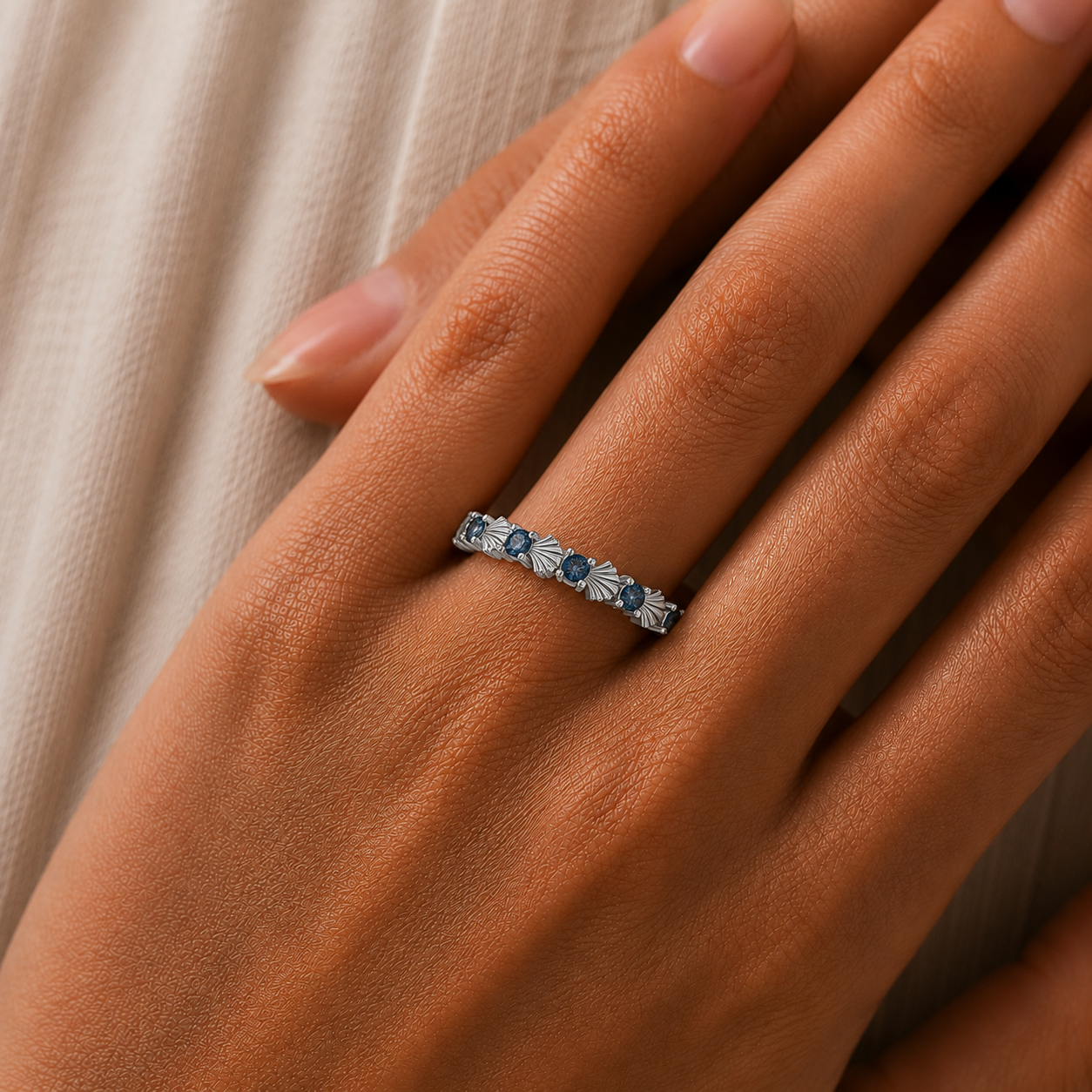 London Blue Topaz Nautical Shell Ring in 14K Gold