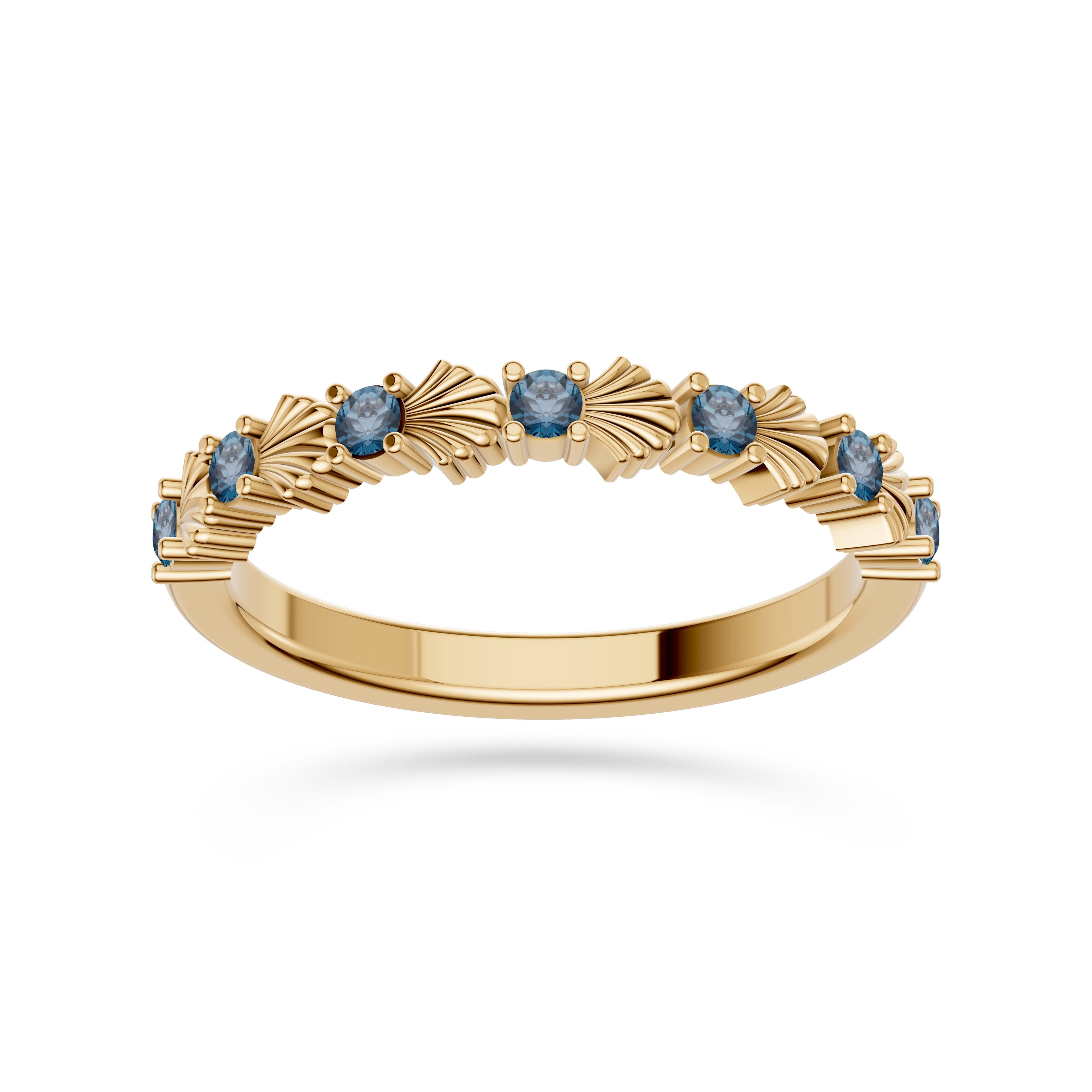 London Blue Topaz Nautical Shell Ring in 14K Gold