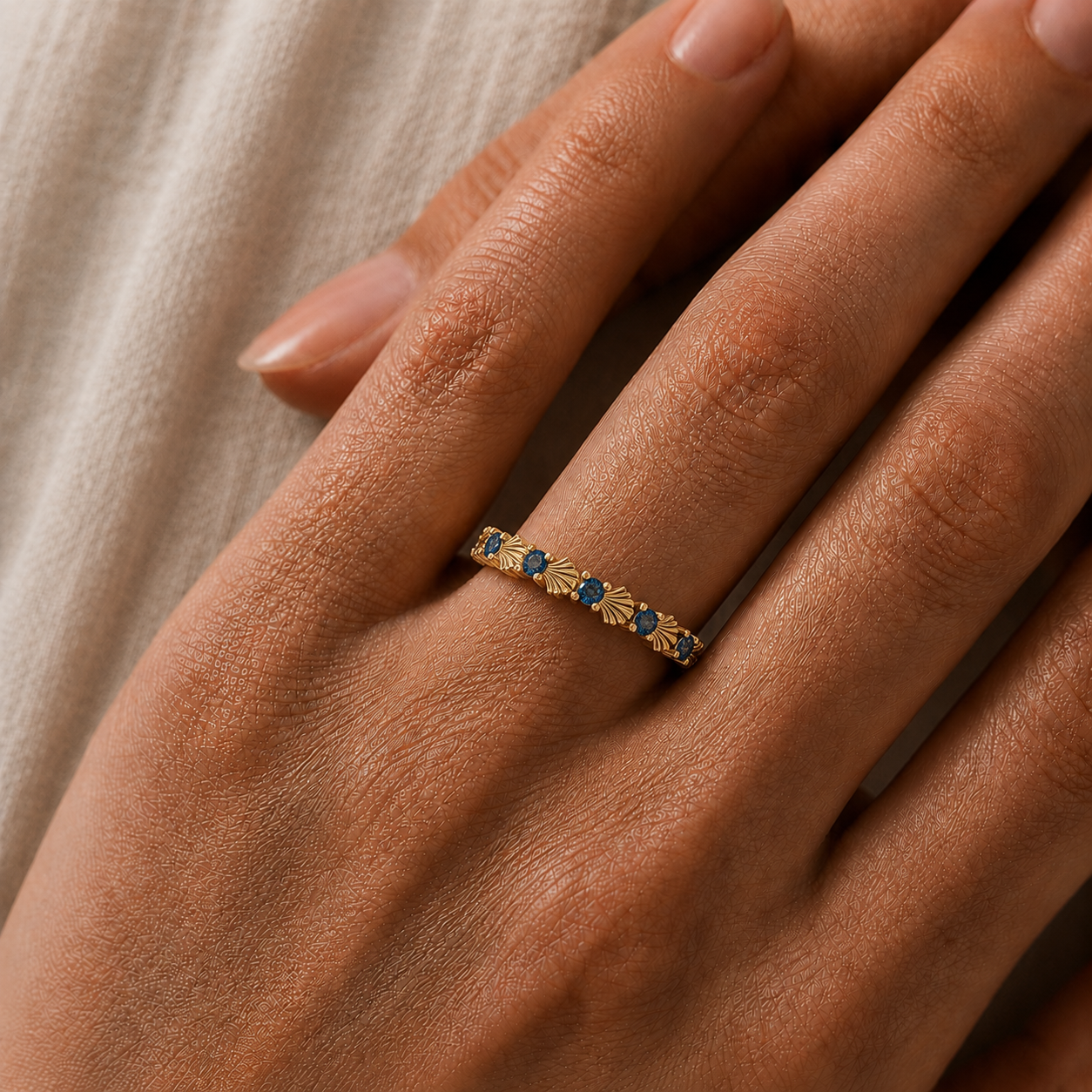 London Blue Topaz Nautical Shell Ring in 14K Gold