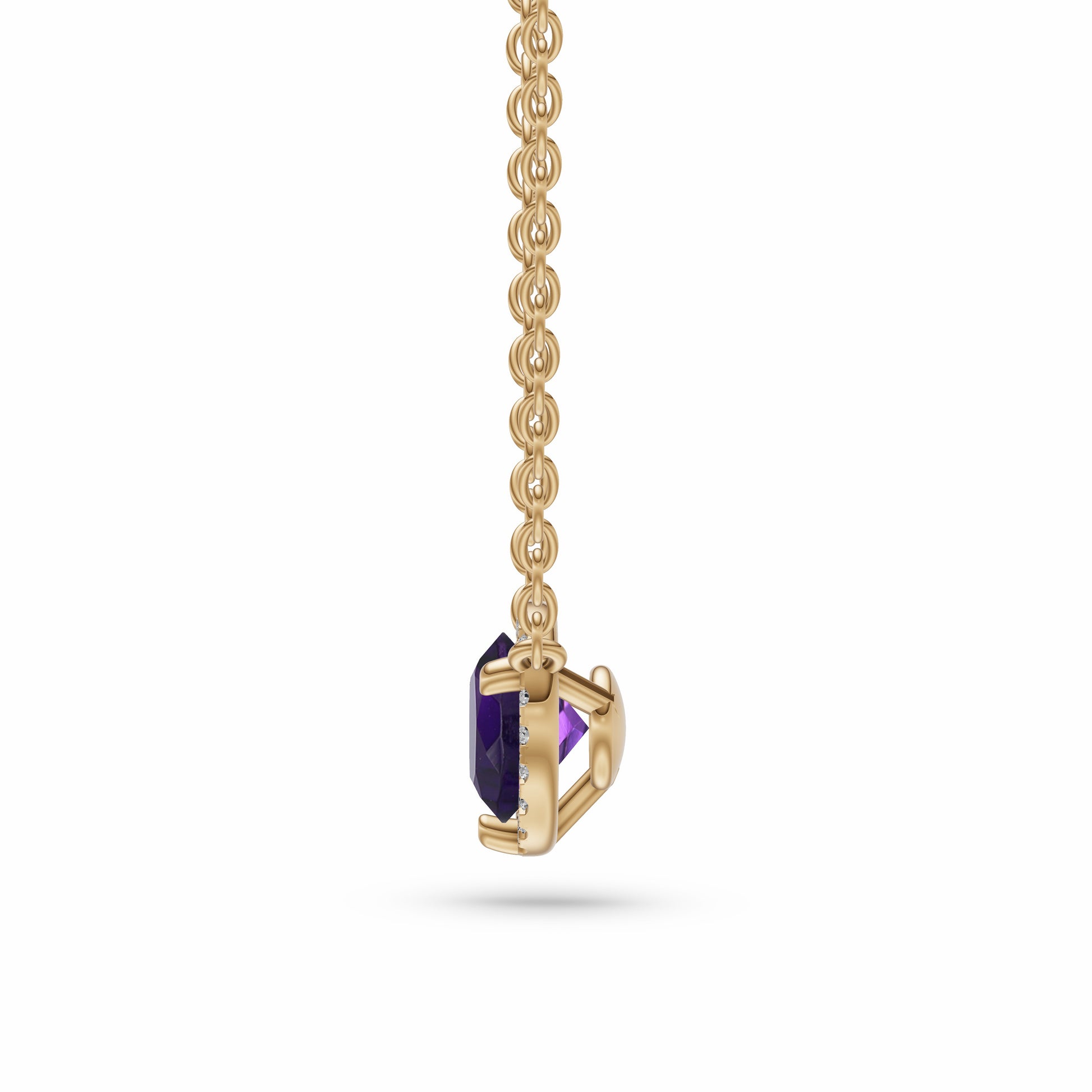 Round Amethyst Diamond Necklace In 14K Gold