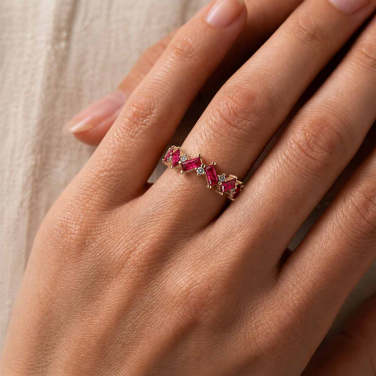 Ruby Abstract Band Ring in 18K Gold