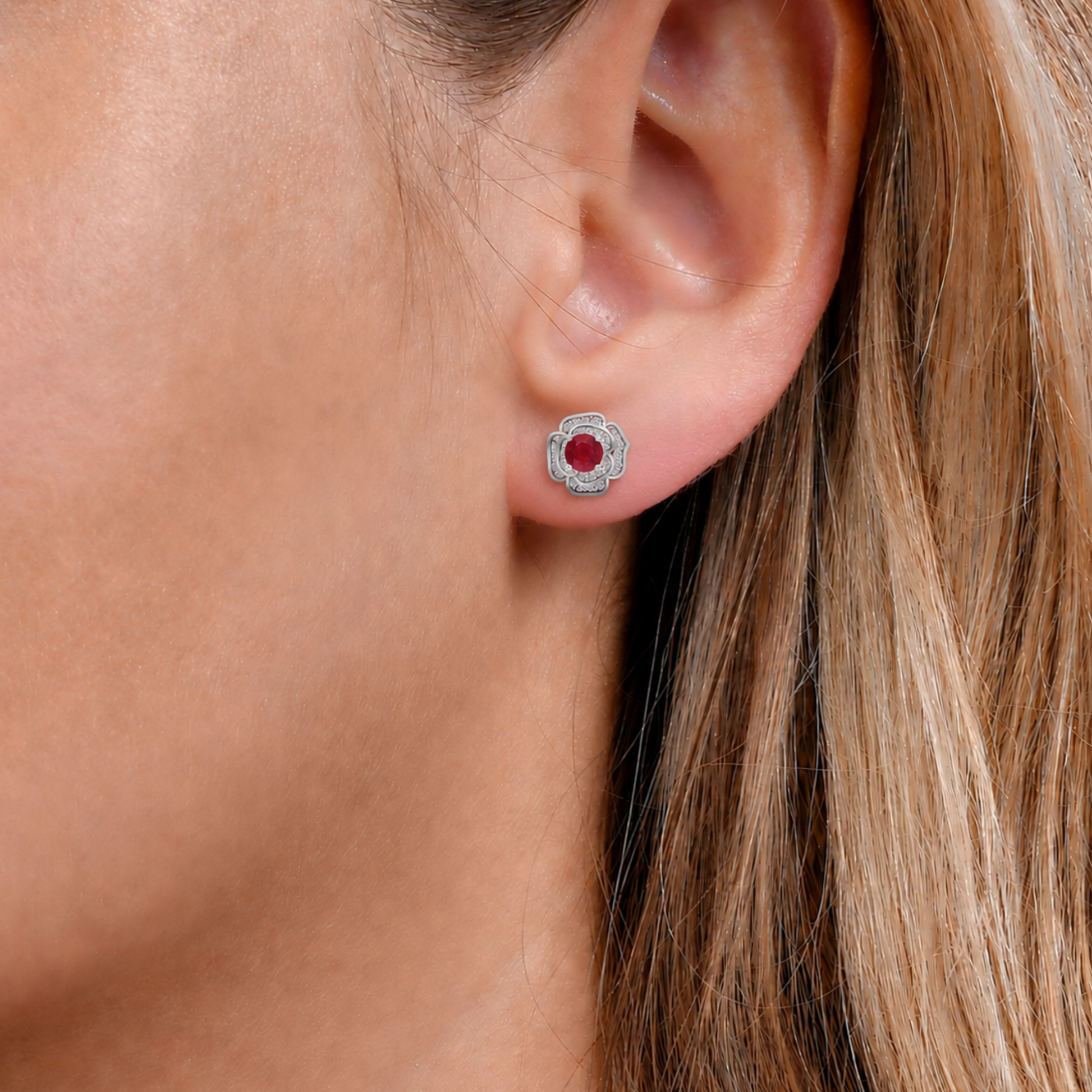 Ruby Blossom Diamond Earrings In 14K Gold