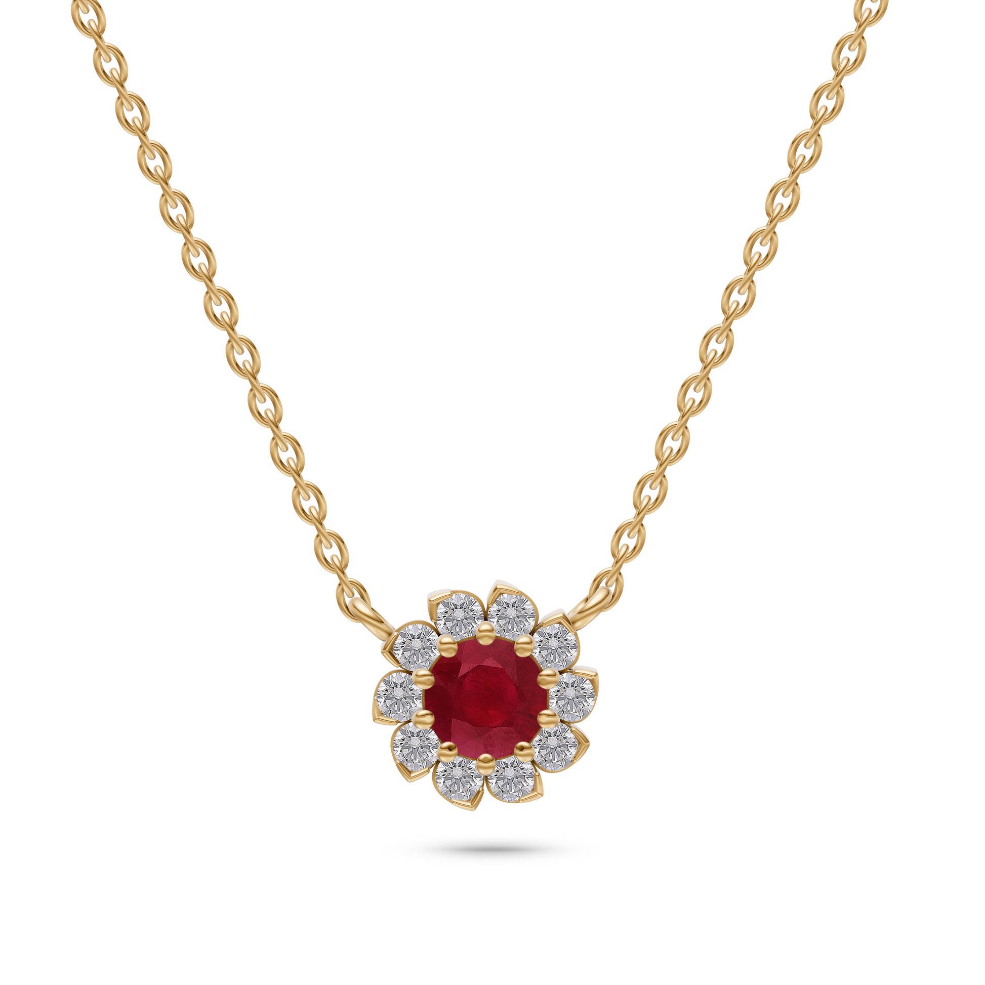 Ruby Daisy Floral Necklace in 18K Gold