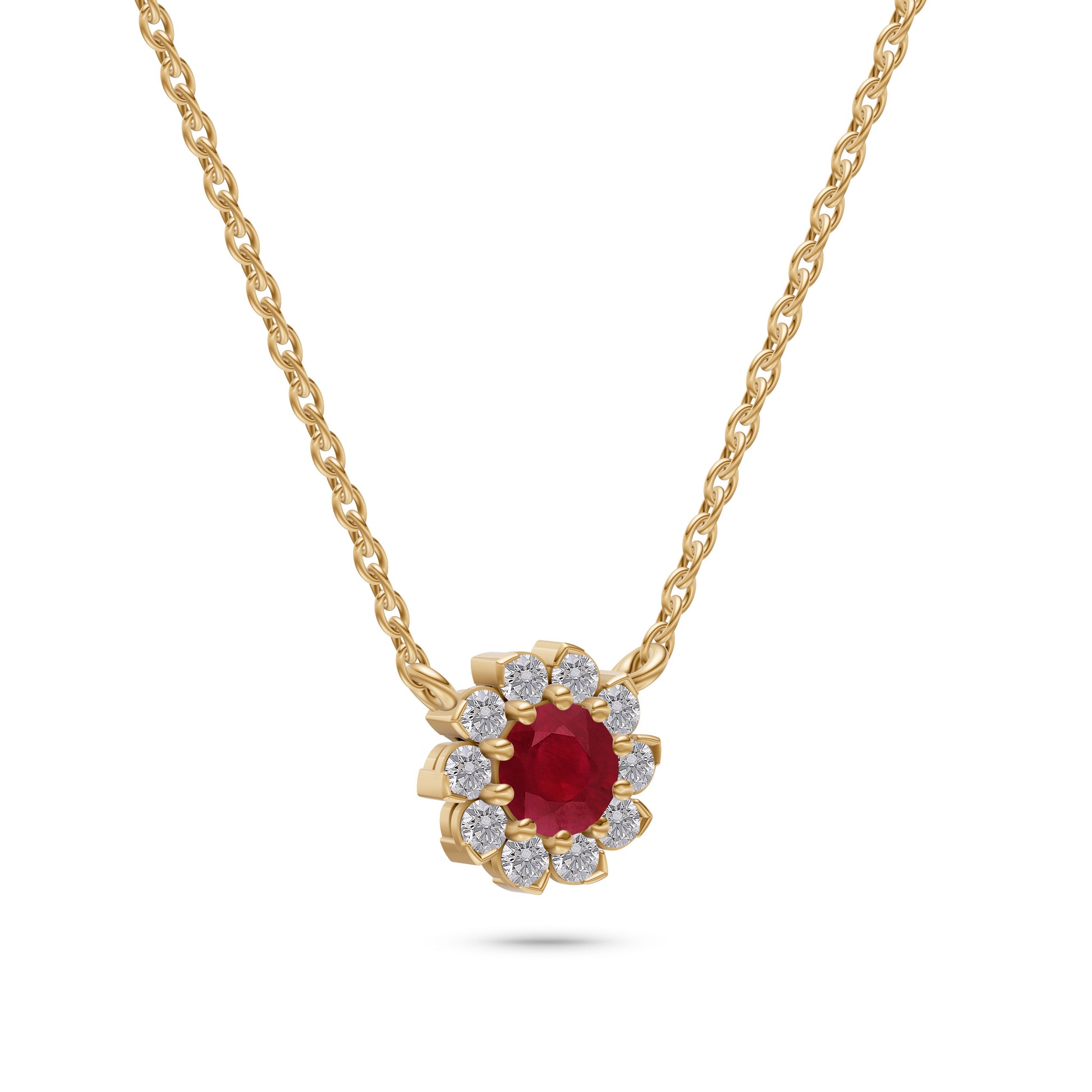 Ruby Daisy Floral Necklace in 18K Gold