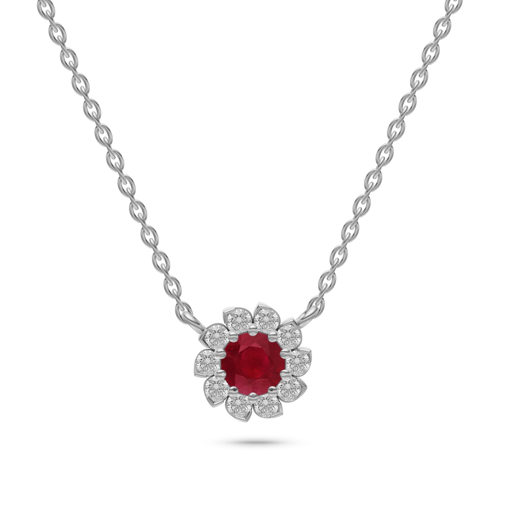 Ruby Daisy Floral Necklace in 18K Gold