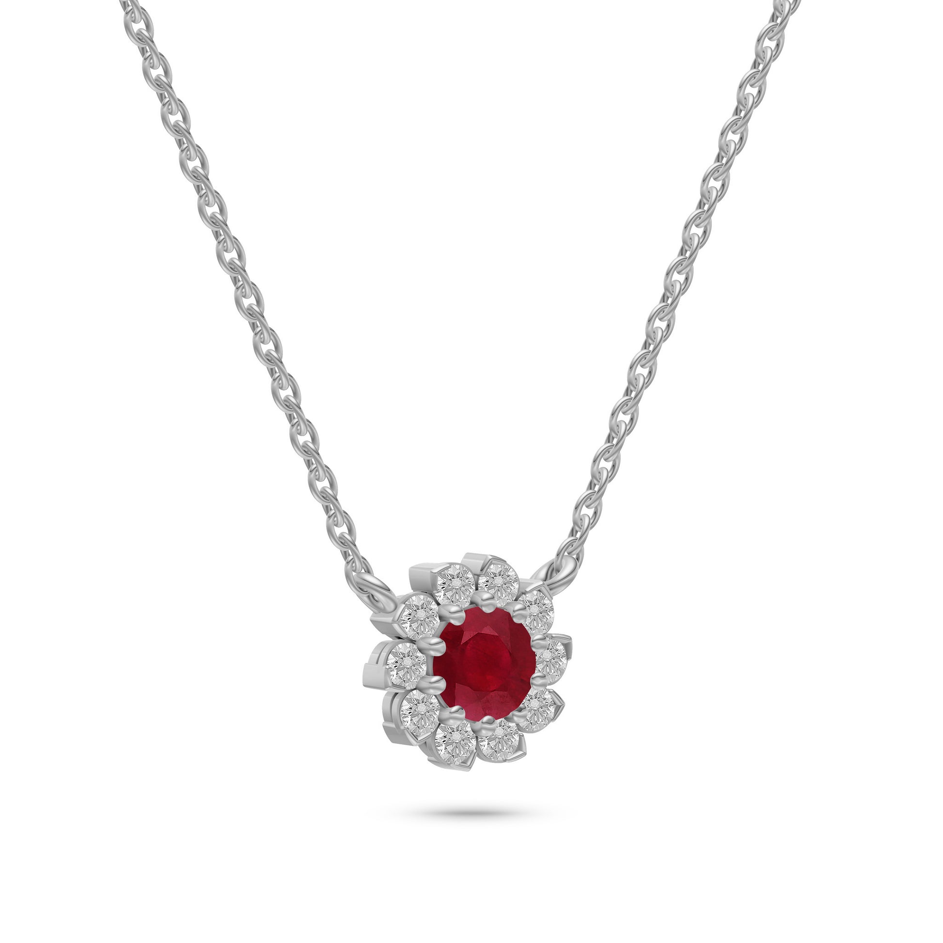 Ruby Daisy Floral Necklace in 18K Gold