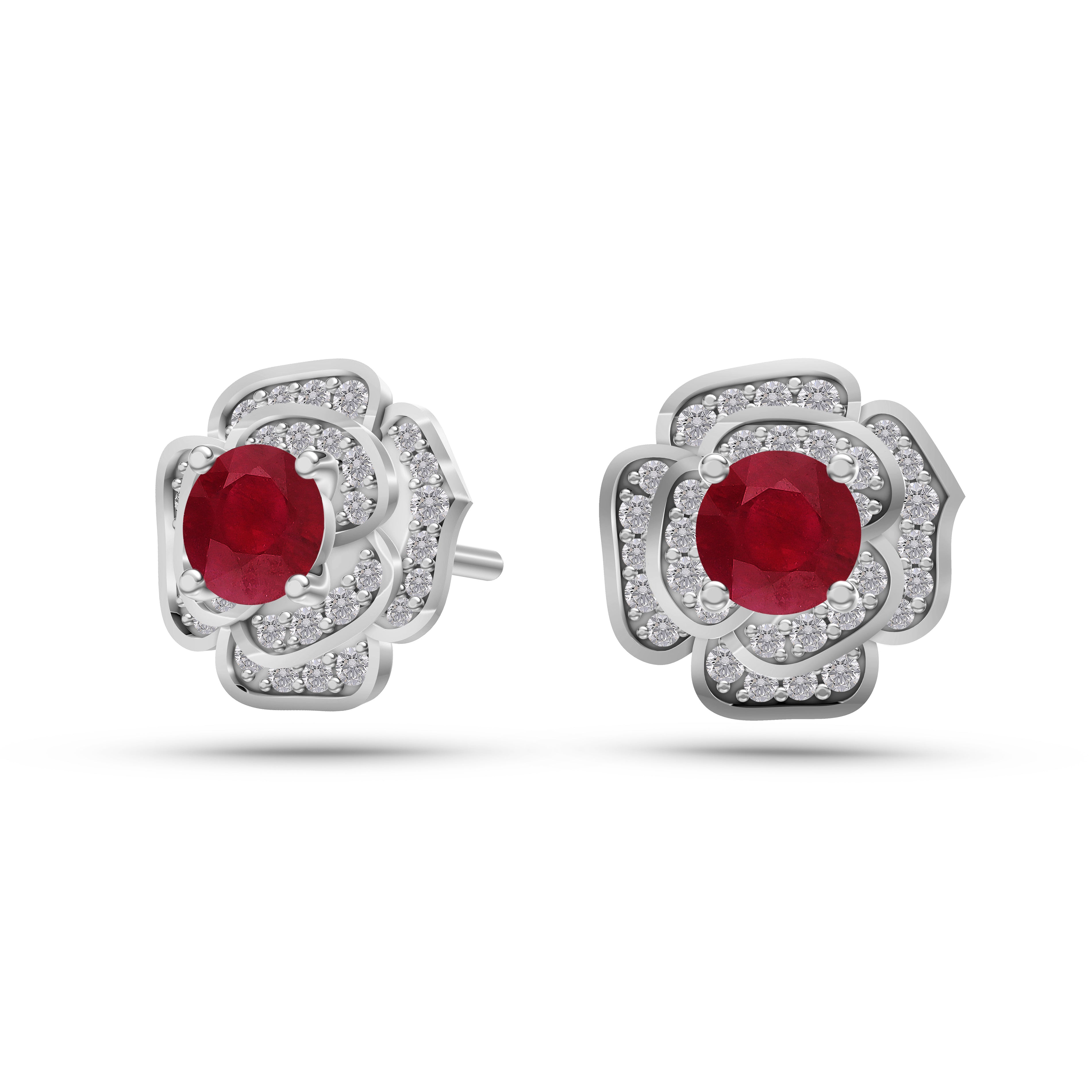 Ruby Blossom Diamond Earrings In 14K Gold