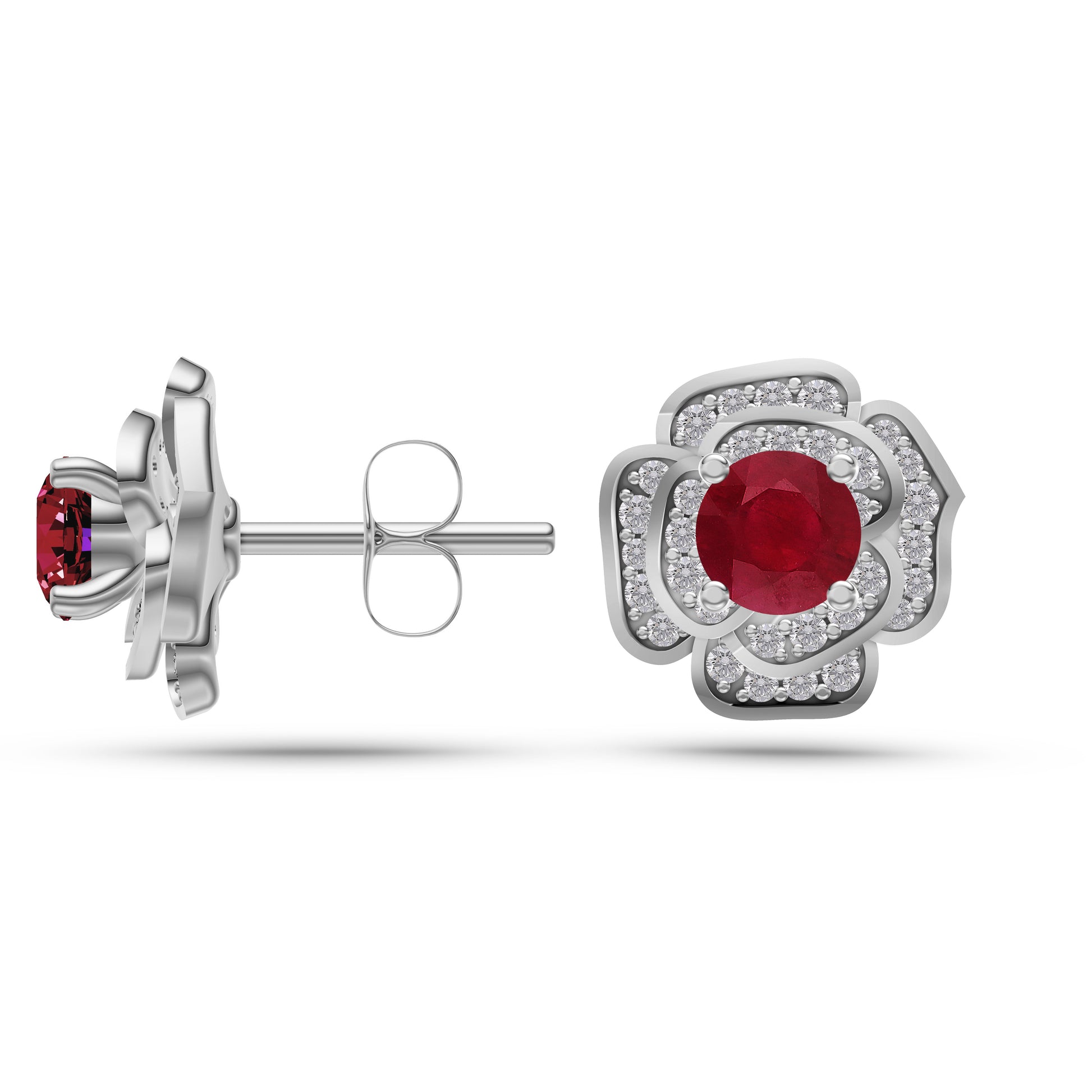 Ruby Blossom Diamond Earrings In 14K Gold