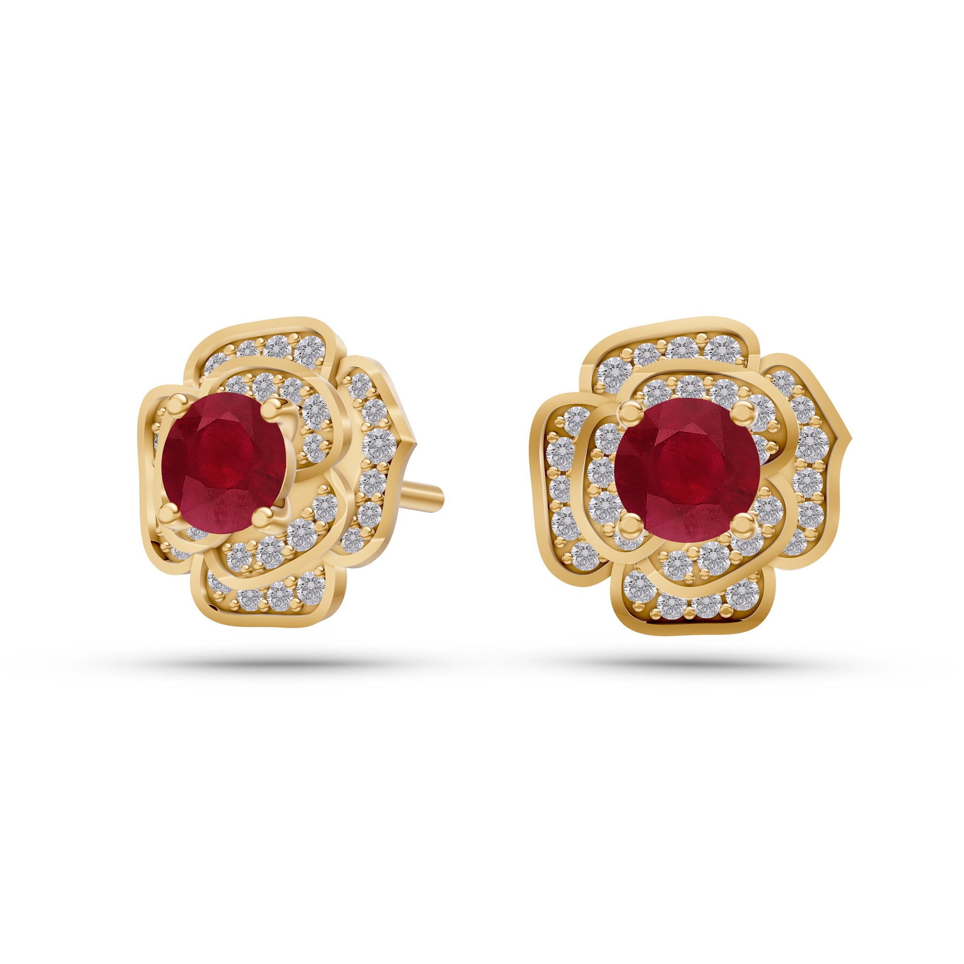 Ruby Blossom Diamond Earrings In 14K Gold