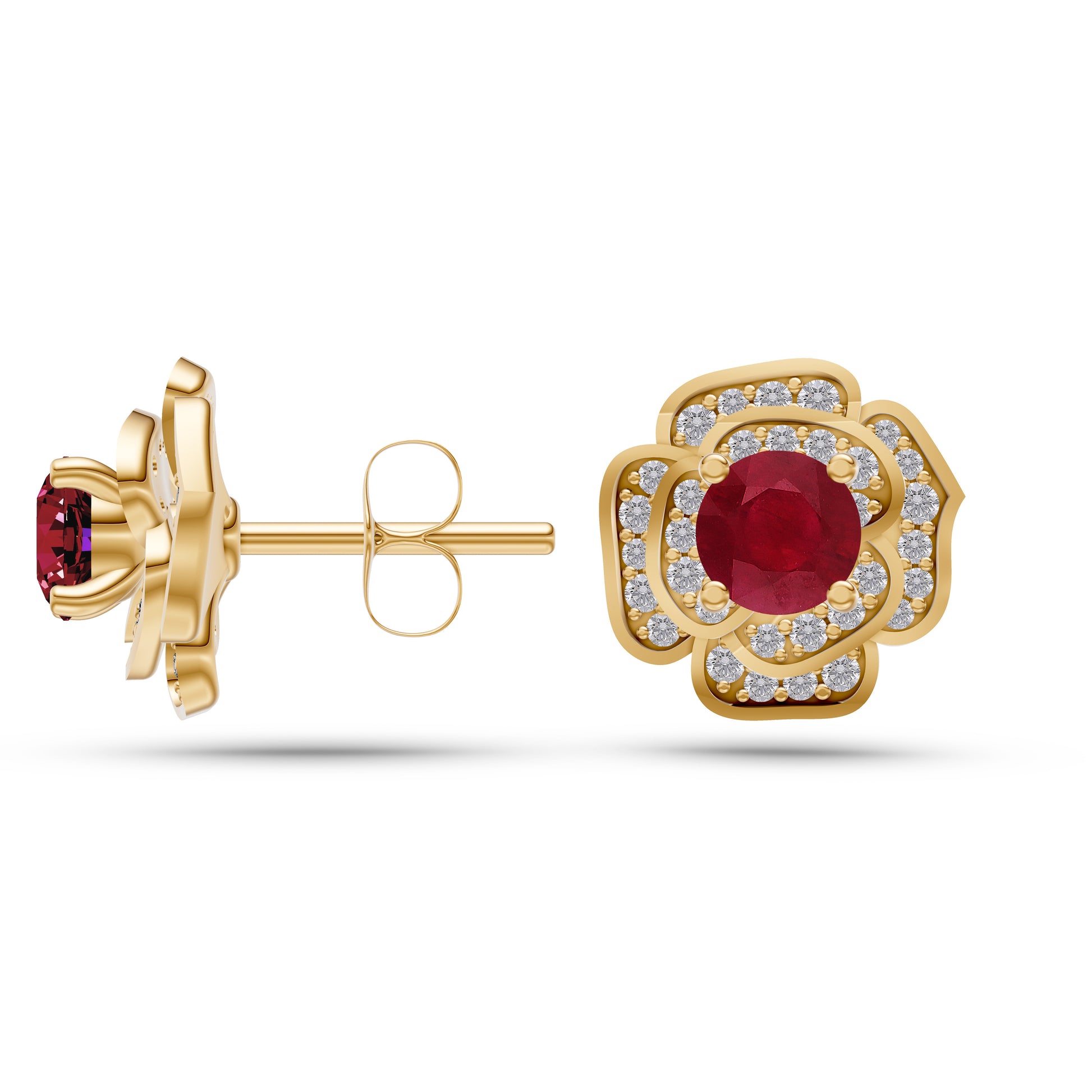 Ruby Blossom Diamond Earrings In 14K Gold