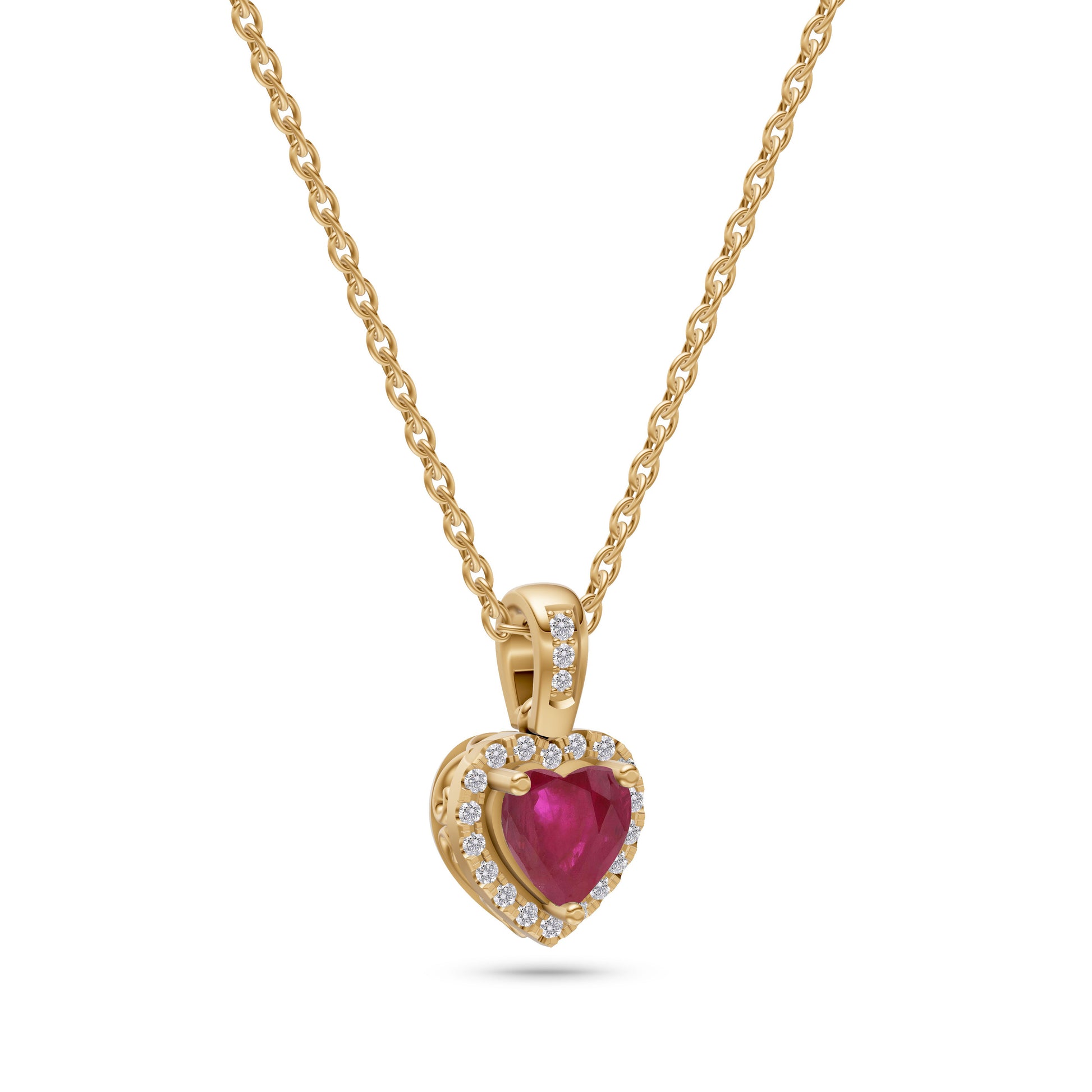 Ruby & Diamond Heart Pendant in 18K Gold