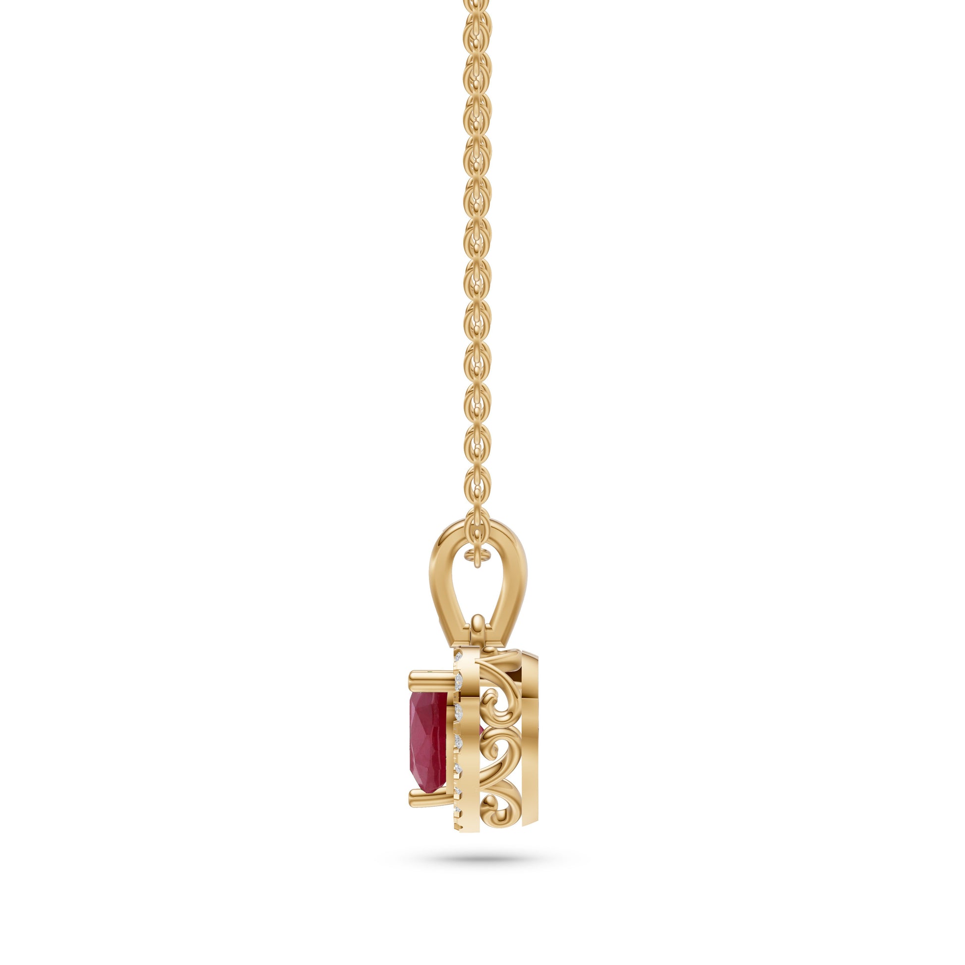 Ruby & Diamond Heart Pendant in 18K Gold