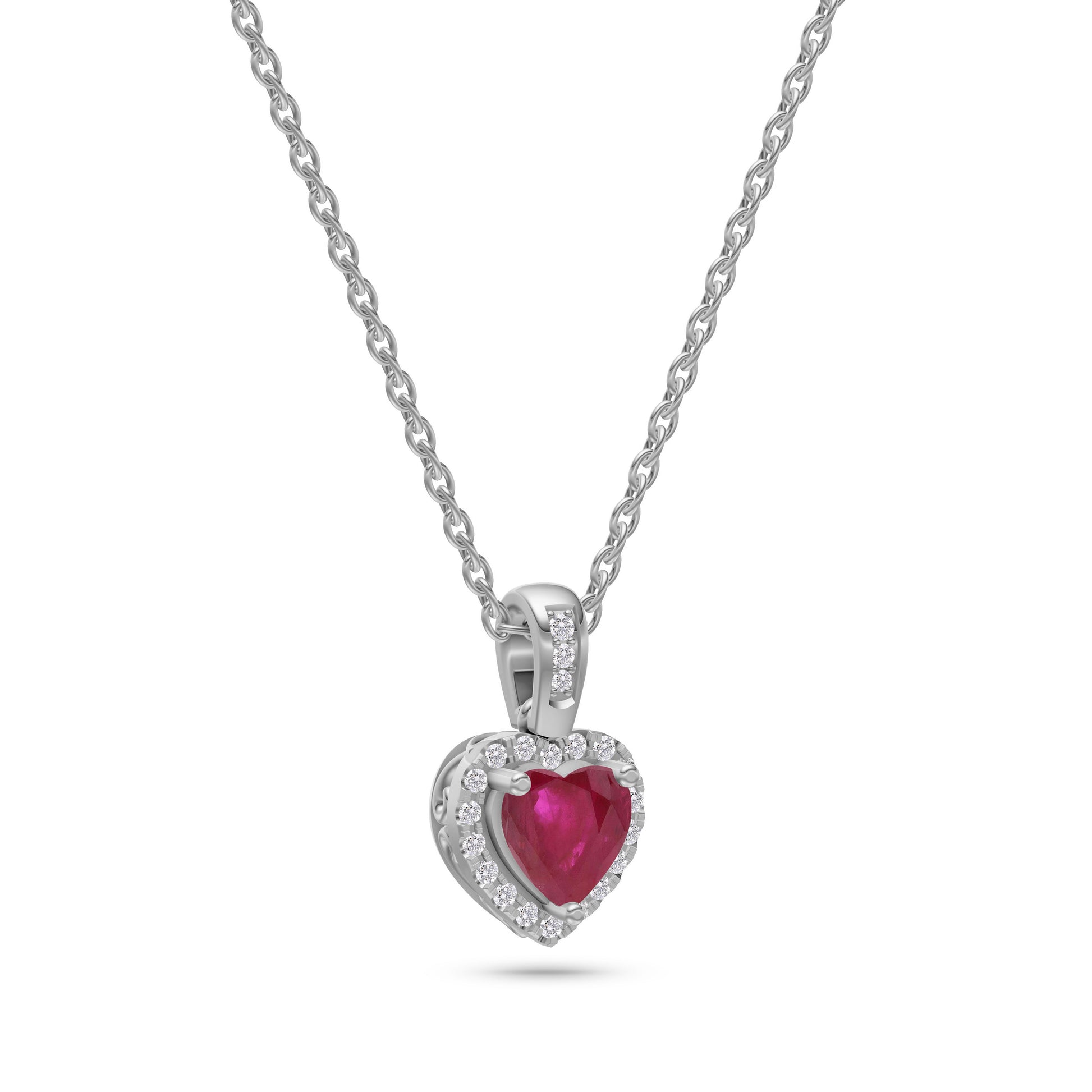 Ruby & Diamond Heart Pendant in 18K Gold
