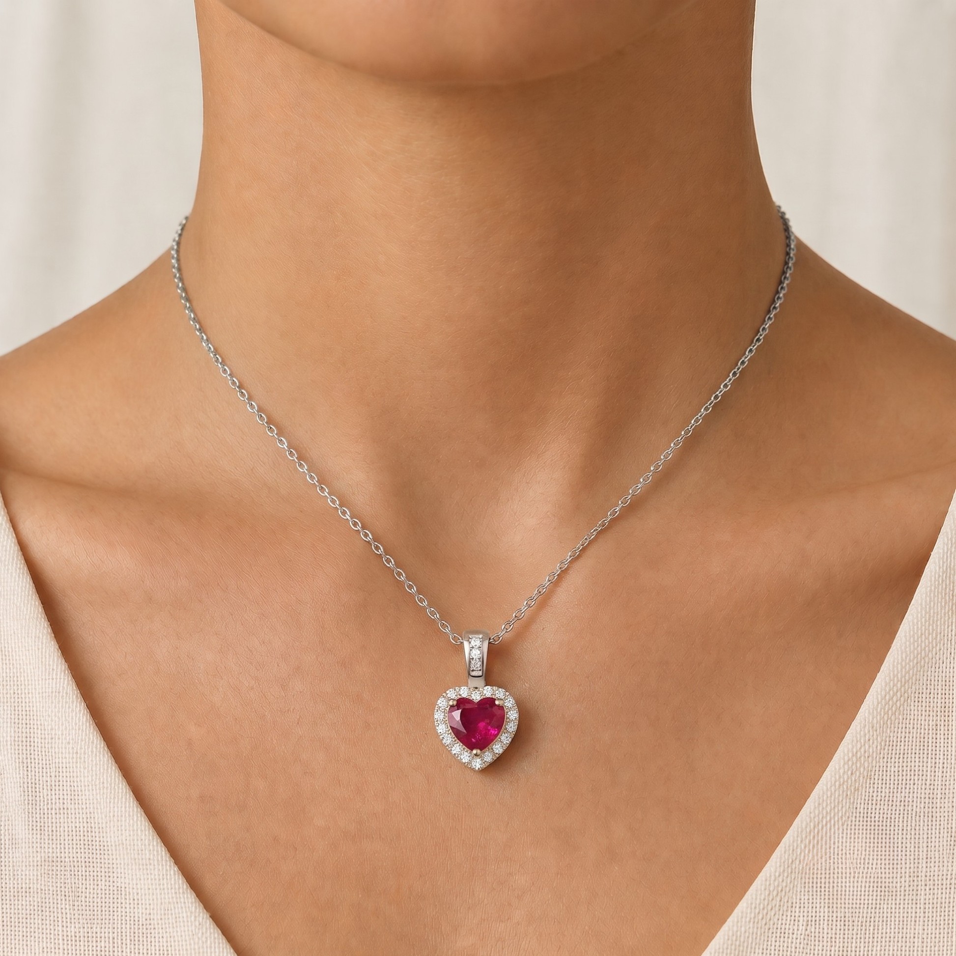 Ruby & Diamond Heart Pendant in 18K Gold