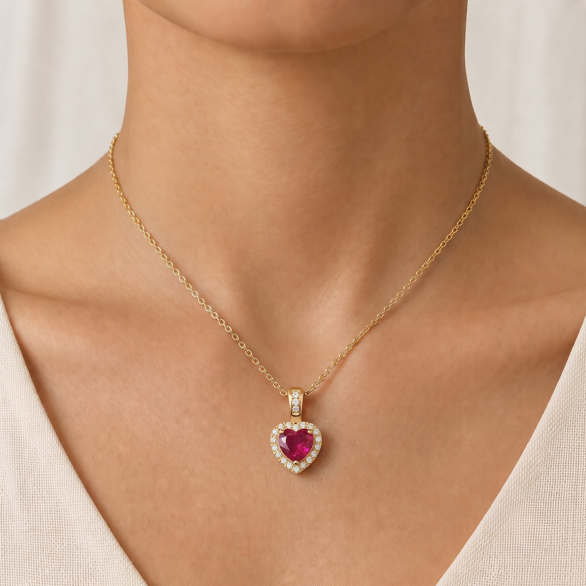 Ruby & Diamond Heart Pendant in 18K Gold