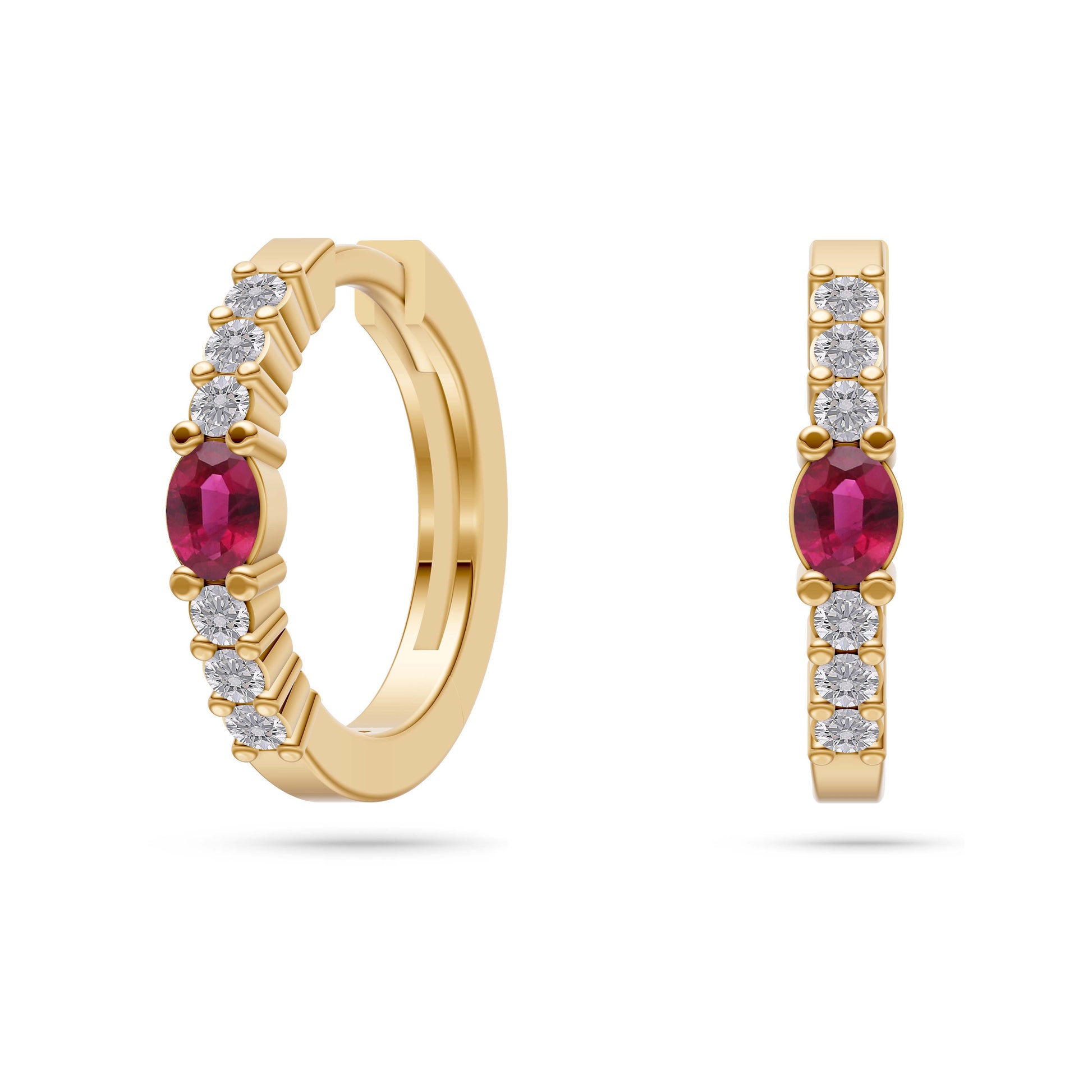 Ruby Eclipse Diamond Huggie Earrings in 18K Gold