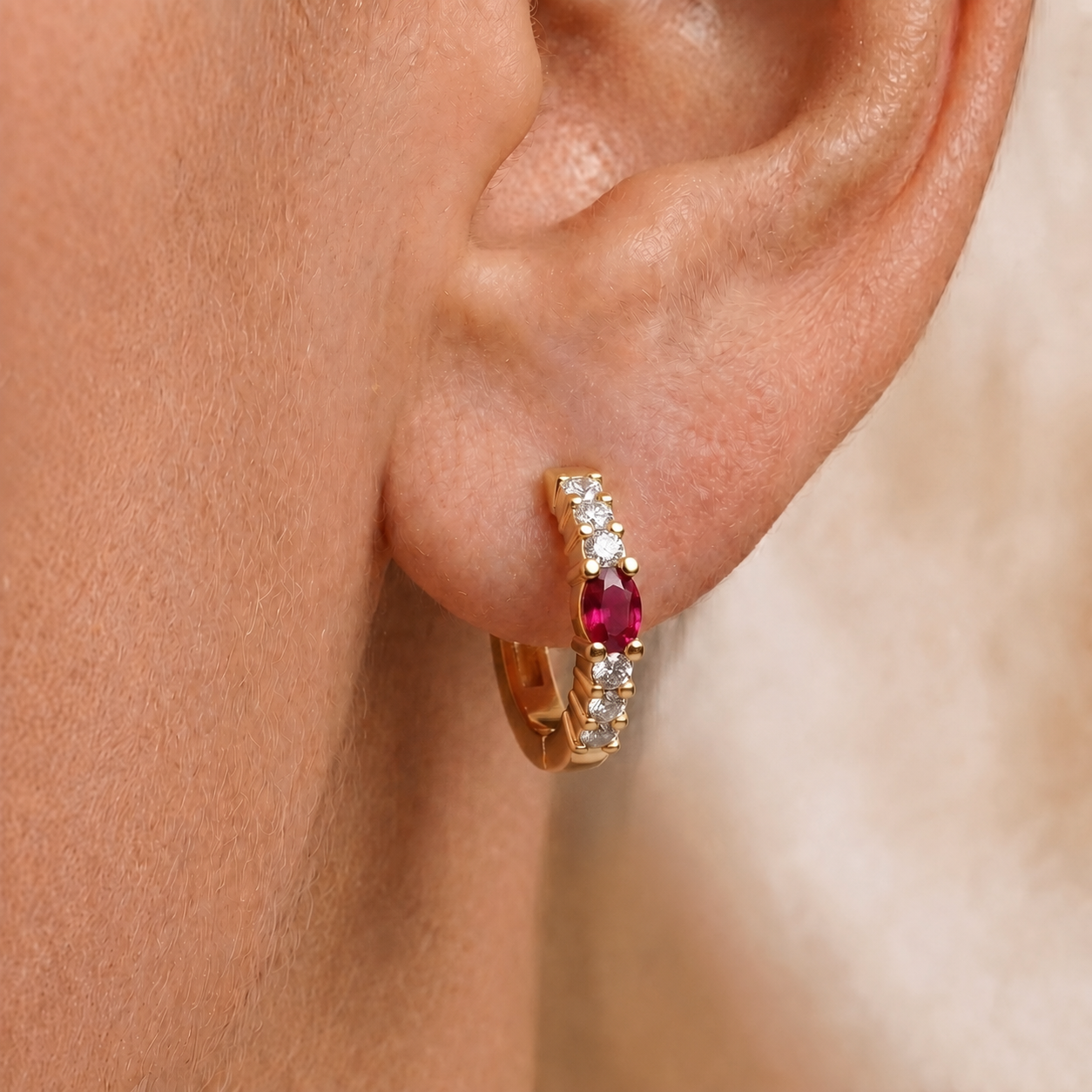 Ruby Eclipse Diamond Huggie Earrings in 18K Gold